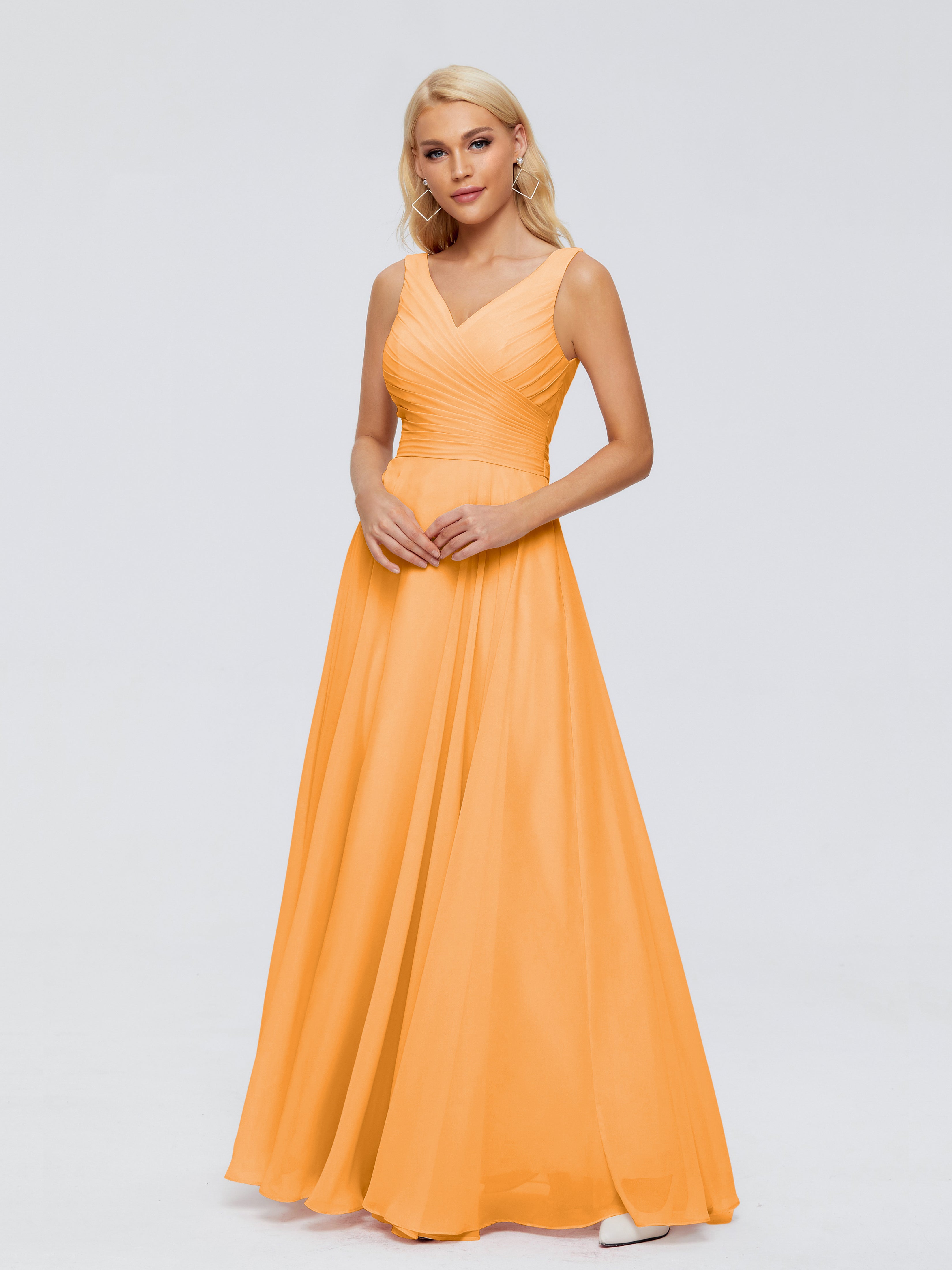 Robes De Demoiselle D'Honneur Mandarine Col V Mousseline Robes Demoiselle D'Honneur Avec Ceinture