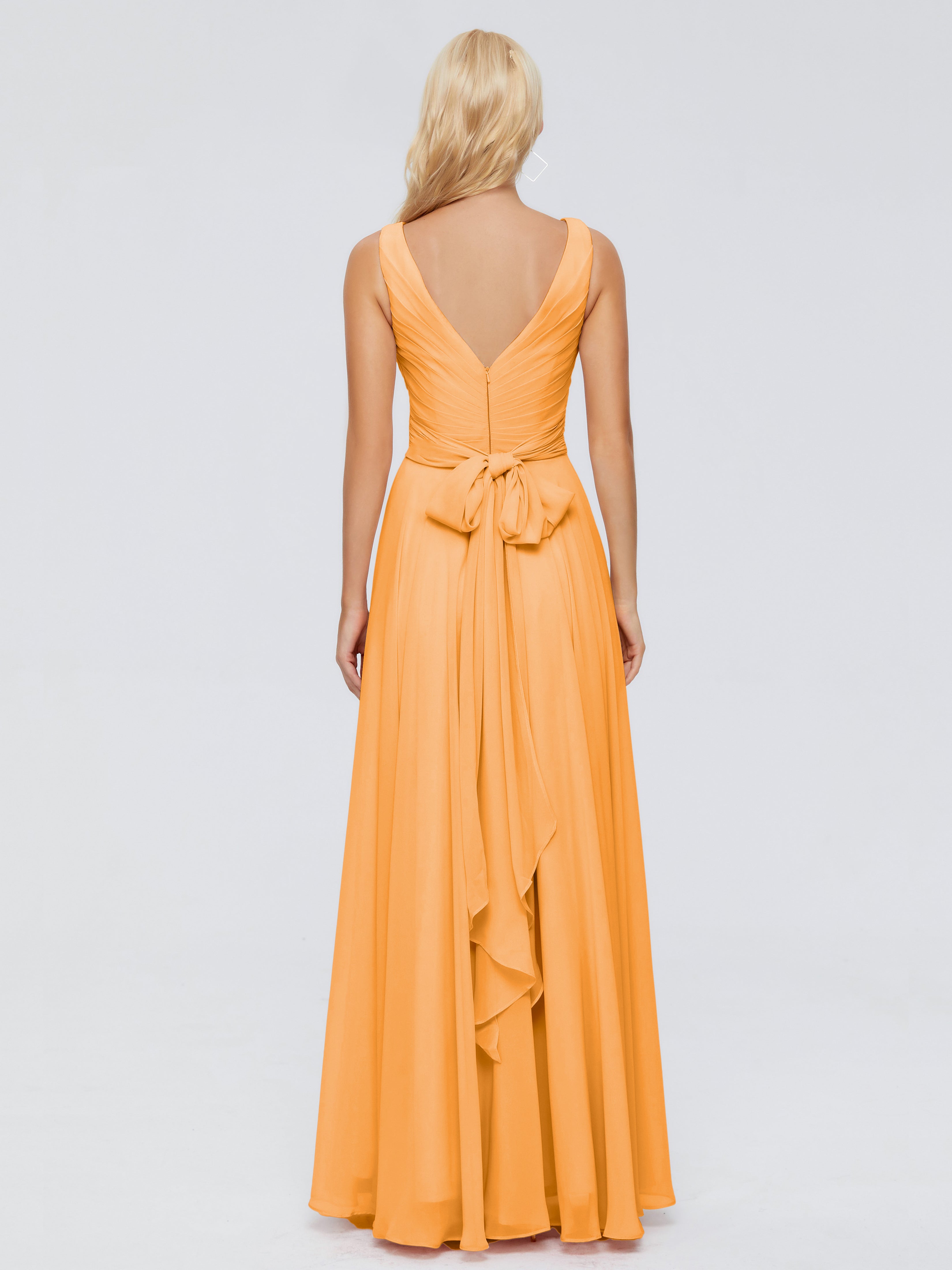 Robes De Demoiselle D'Honneur Mandarine Col V Mousseline Robes Demoiselle D'Honneur Avec Ceinture