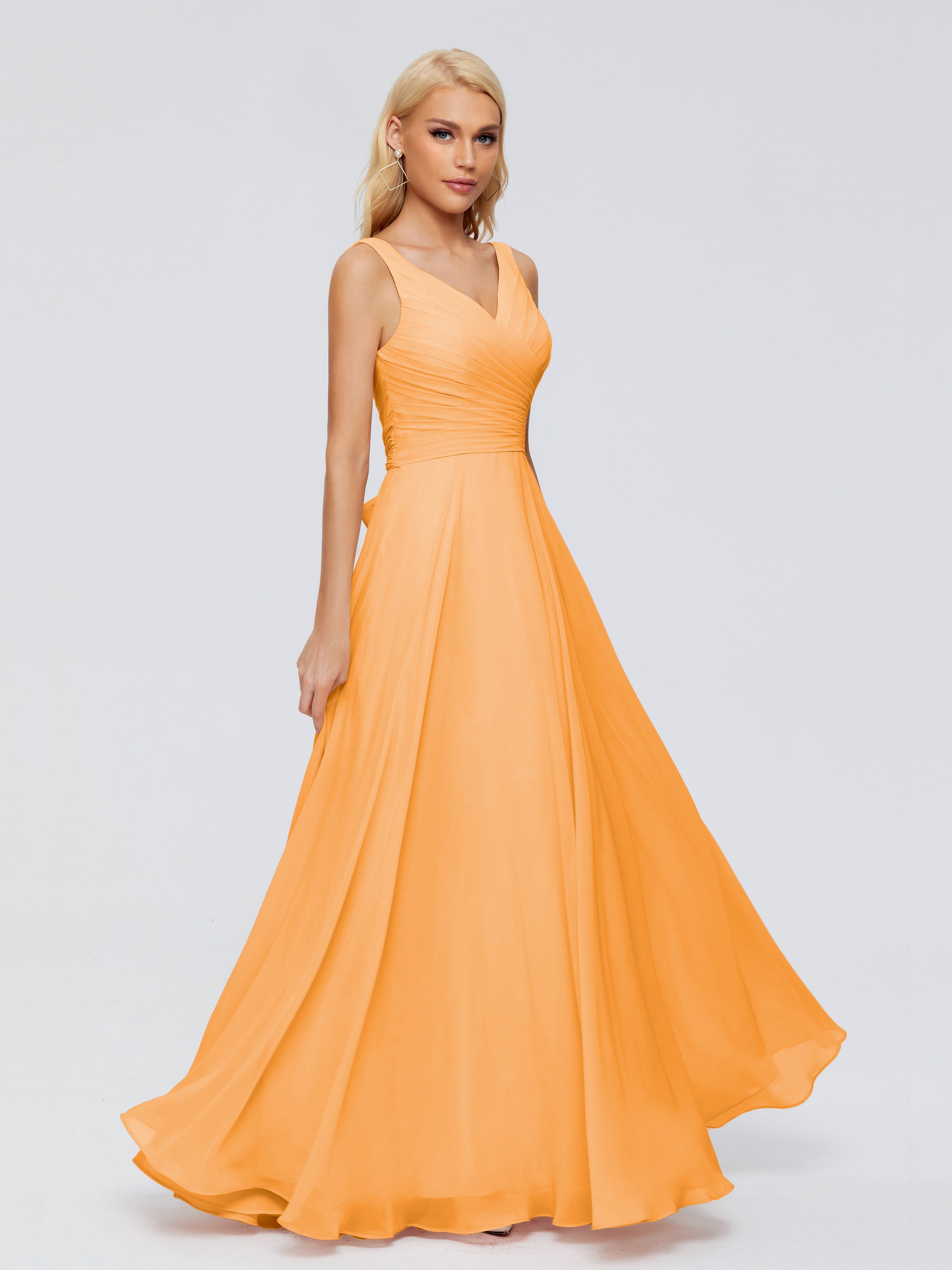 Robes De Demoiselle D'Honneur Mandarine Col V Mousseline Robes Demoiselle D'Honneur Avec Ceinture