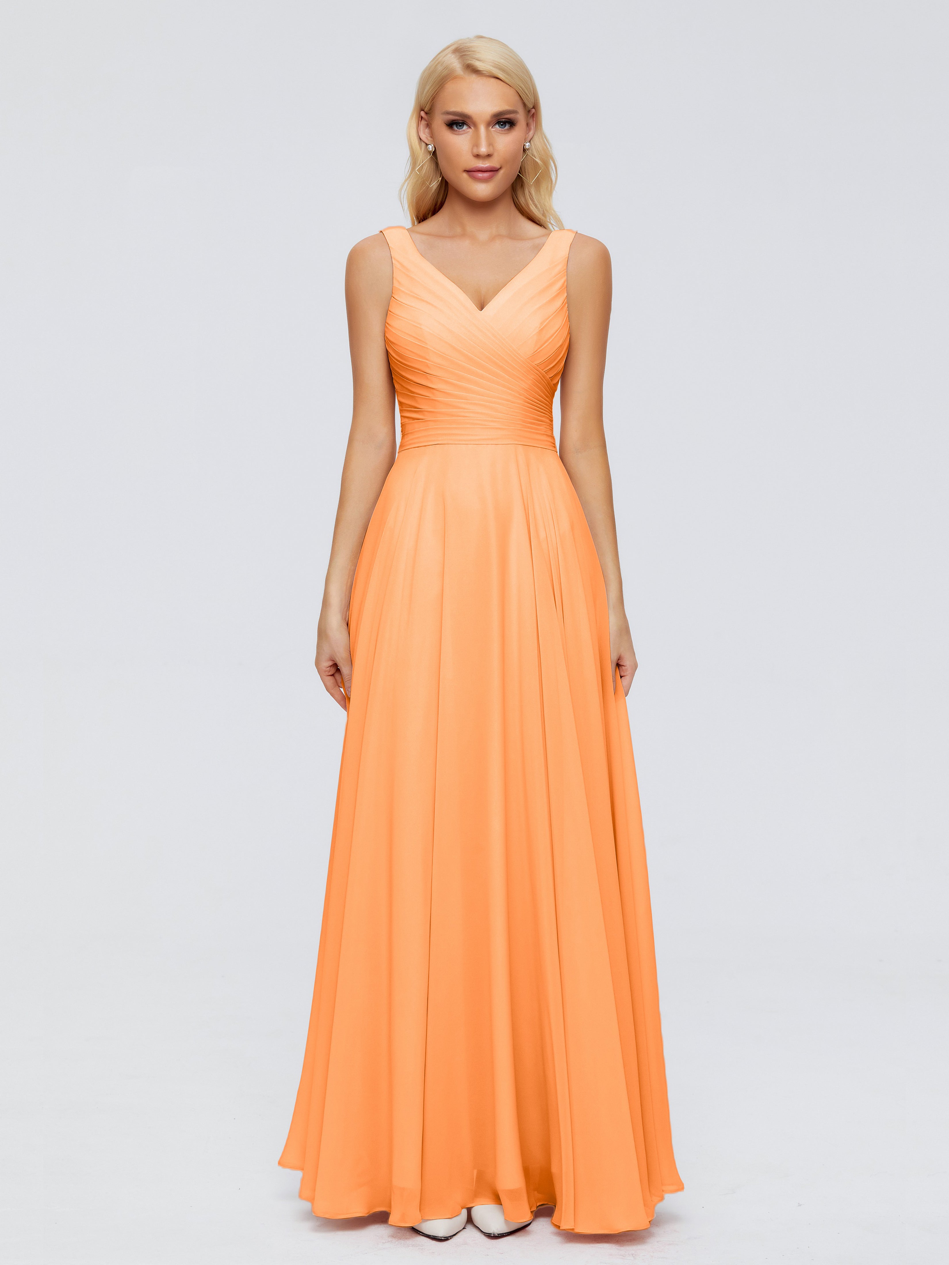 Robes De Demoiselle D'Honneur Orange Col V Mousseline Robes Demoiselle D'Honneur Avec Ceinture