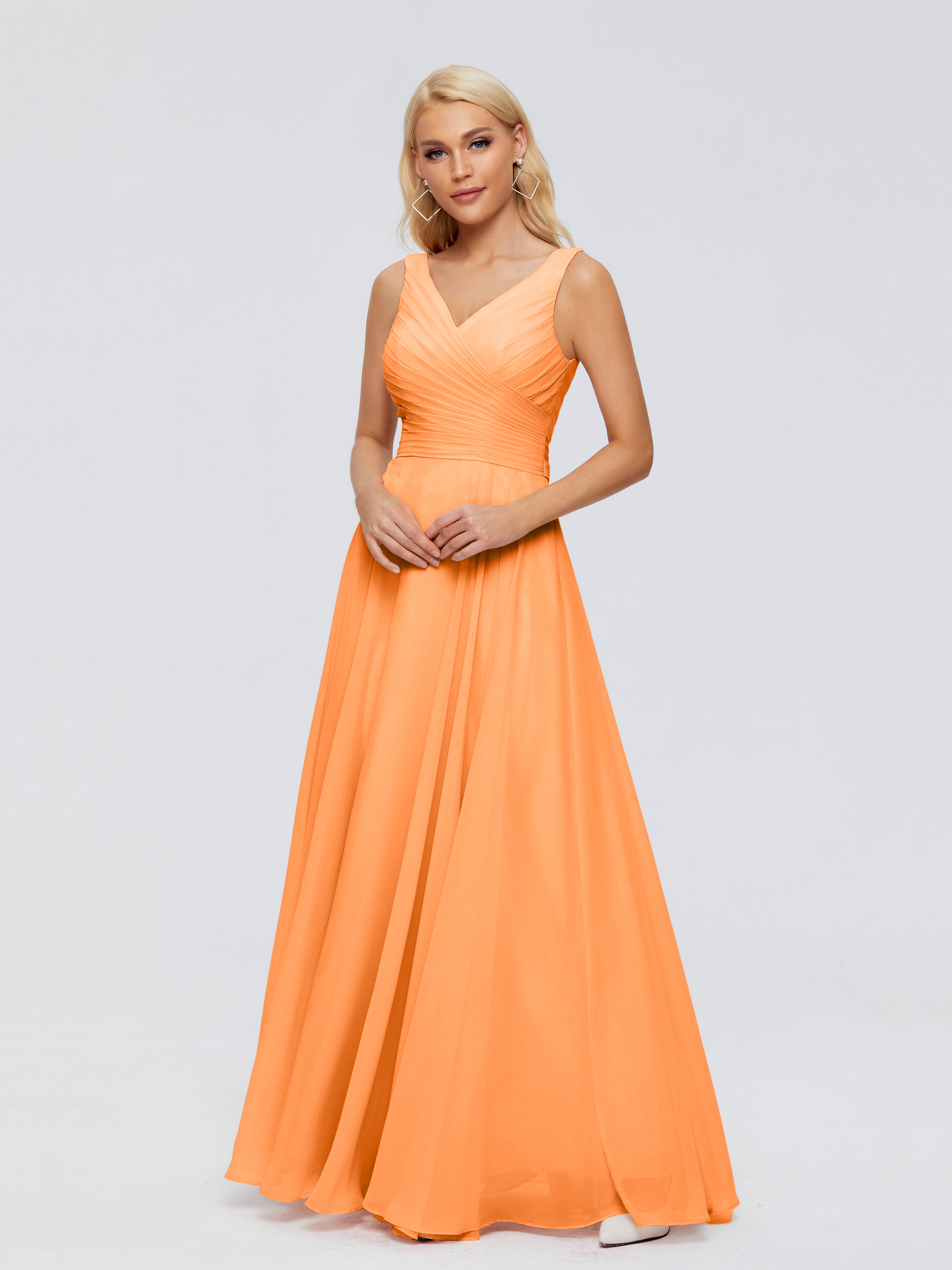 Robes De Demoiselle D'Honneur Orange Col V Mousseline Robes Demoiselle D'Honneur Avec Ceinture