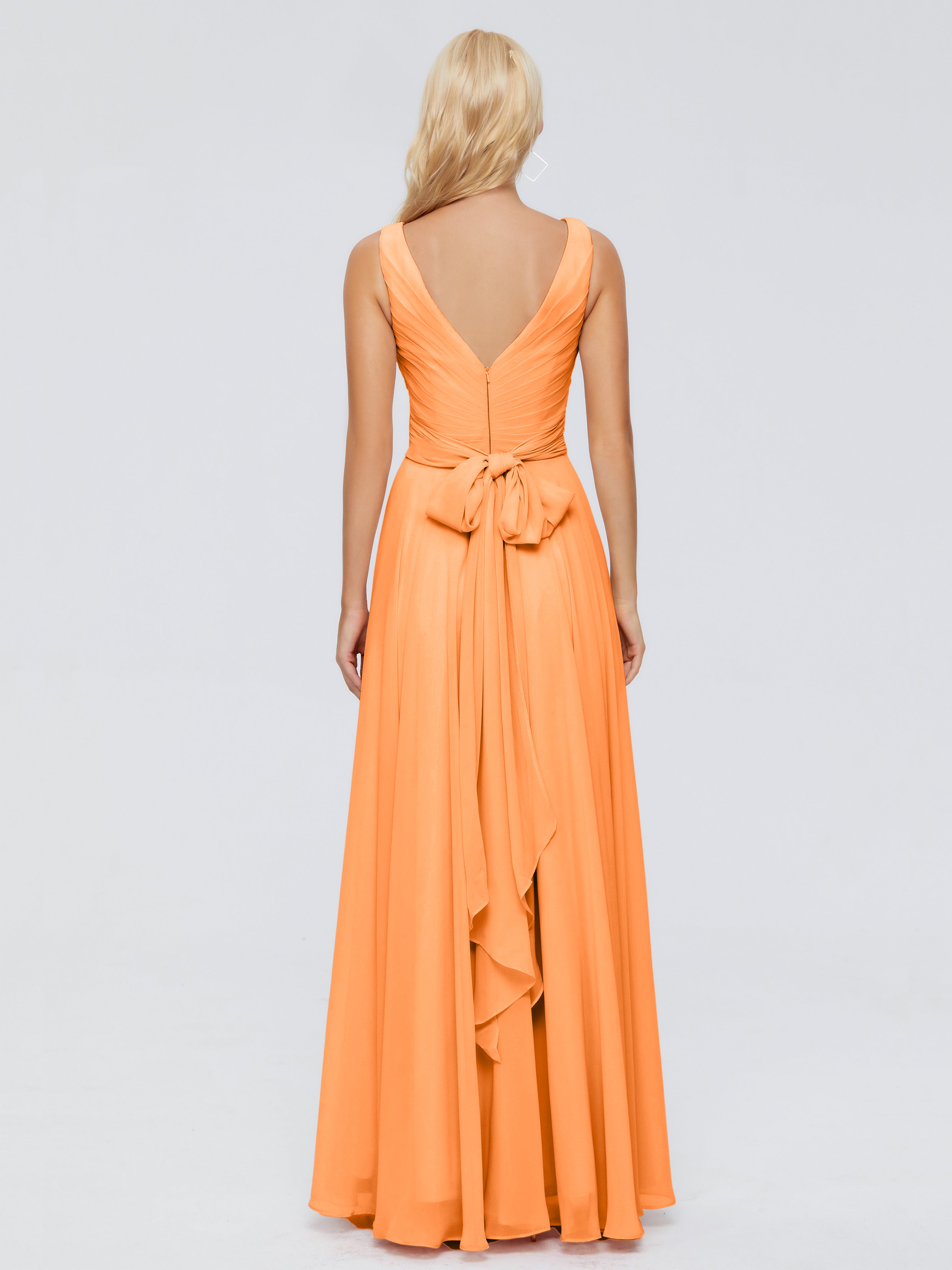 Robes De Demoiselle D'Honneur Orange Col V Mousseline Robes Demoiselle D'Honneur Avec Ceinture