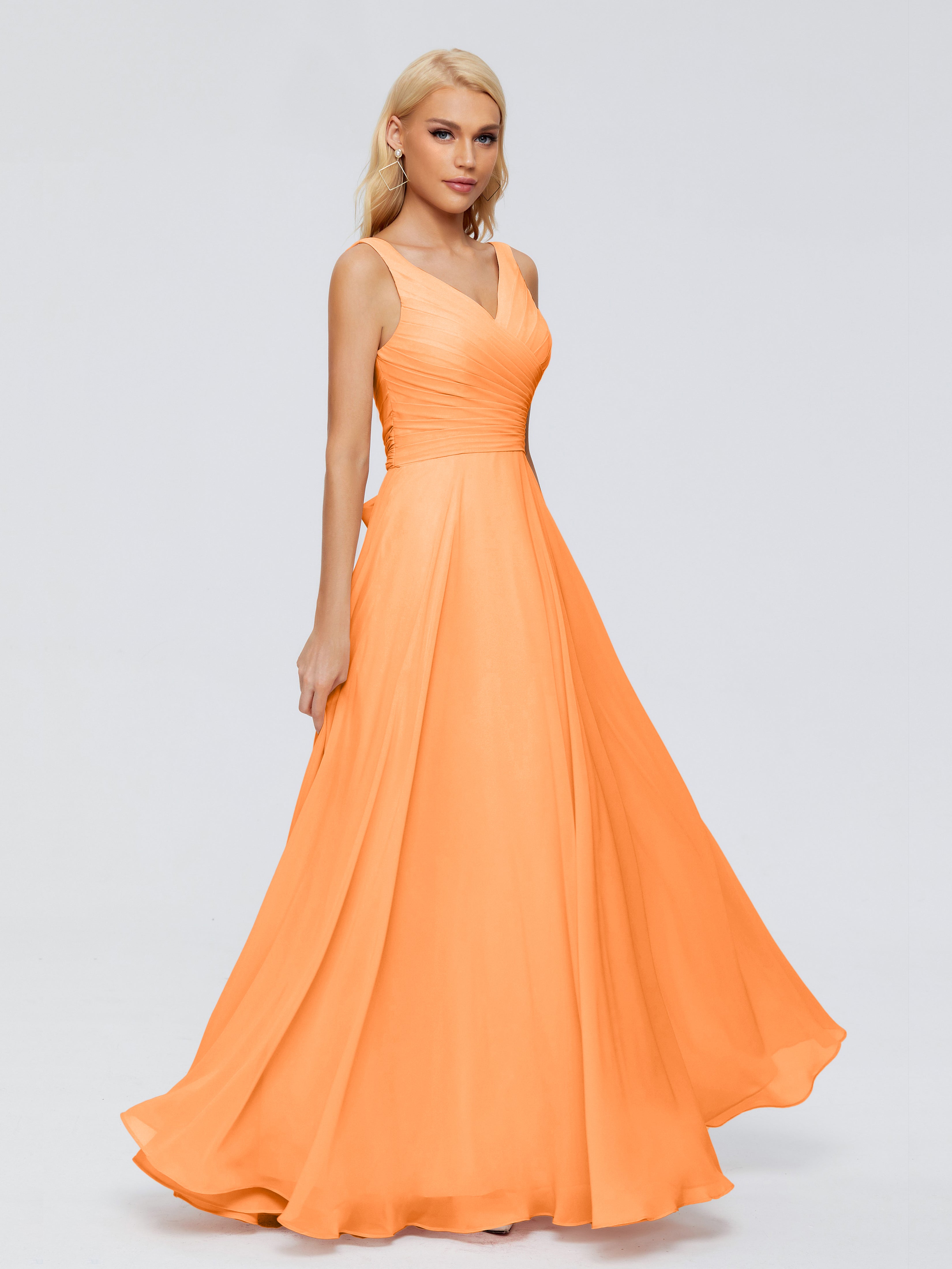 Robes De Demoiselle D'Honneur Orange Col V Mousseline Robes Demoiselle D'Honneur Avec Ceinture