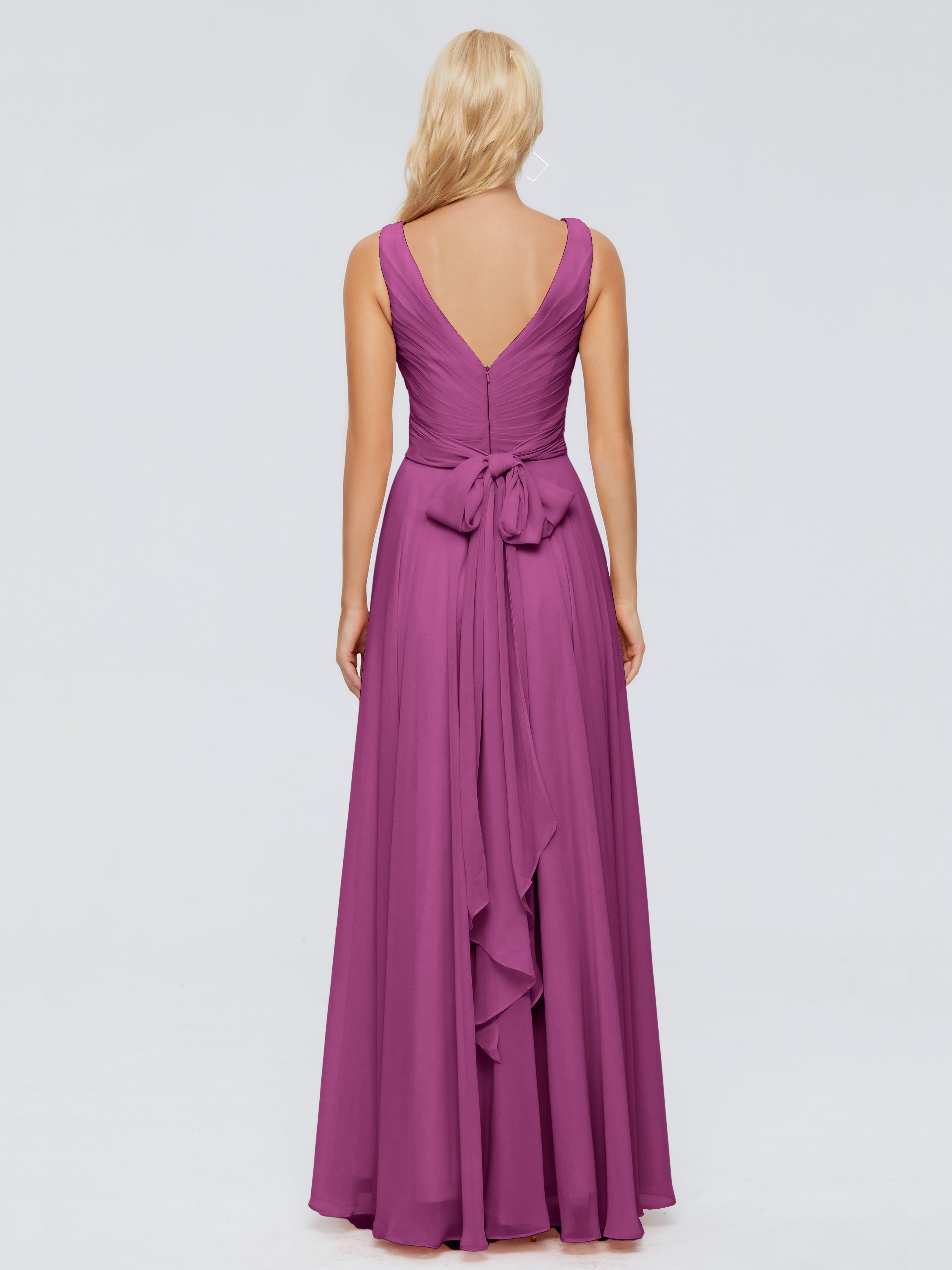 Robes De Demoiselle D'Honneur Orchidée Col V Mousseline Robes Demoiselle D'Honneur Avec Ceinture