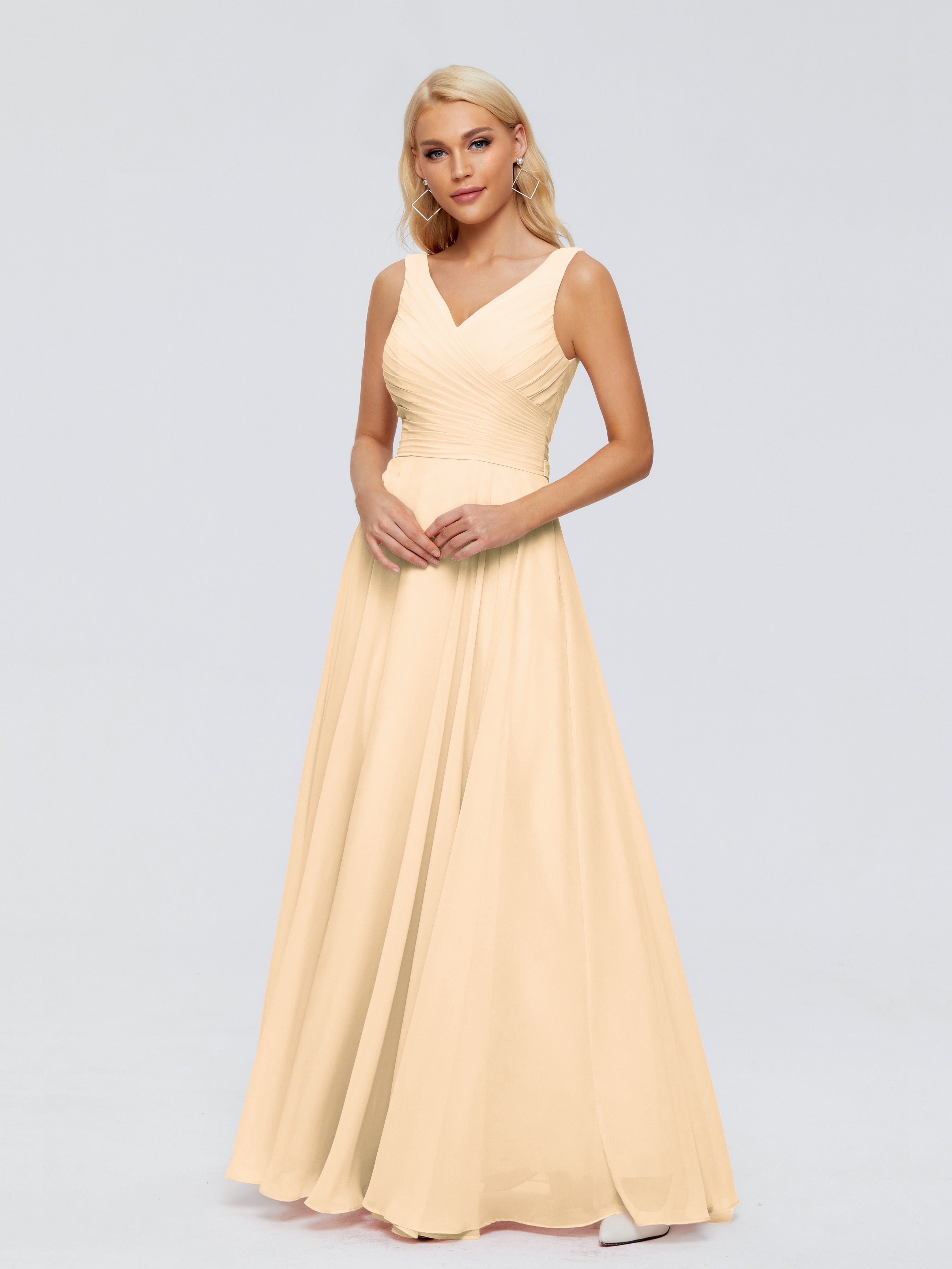 Robe De Demoiselle D Honneur Peche Col V Mousseline Robes Demoiselle D'Honneur Avec Ceinture