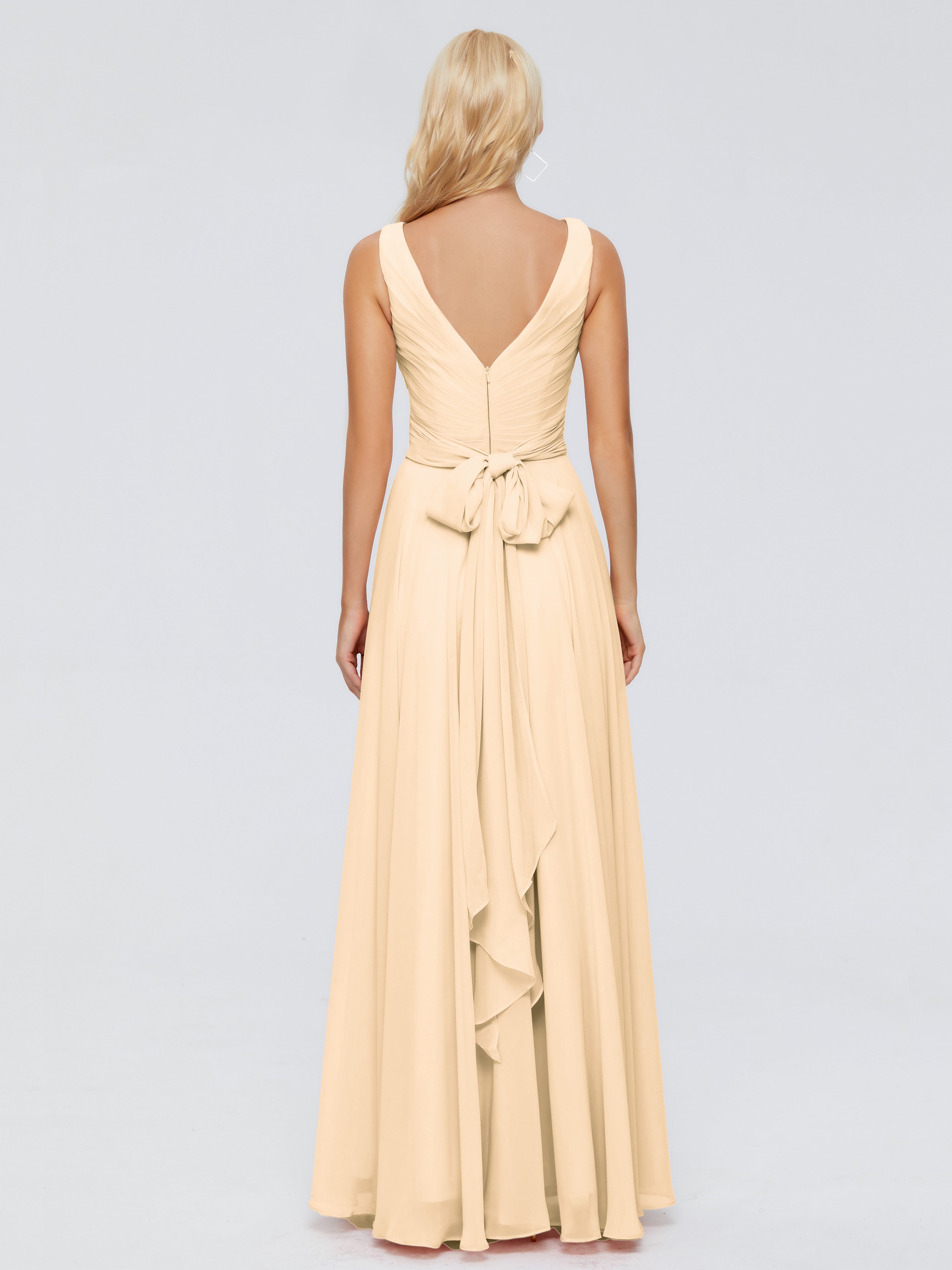 Robe De Demoiselle D Honneur Peche Col V Mousseline Robes Demoiselle D'Honneur Avec Ceinture