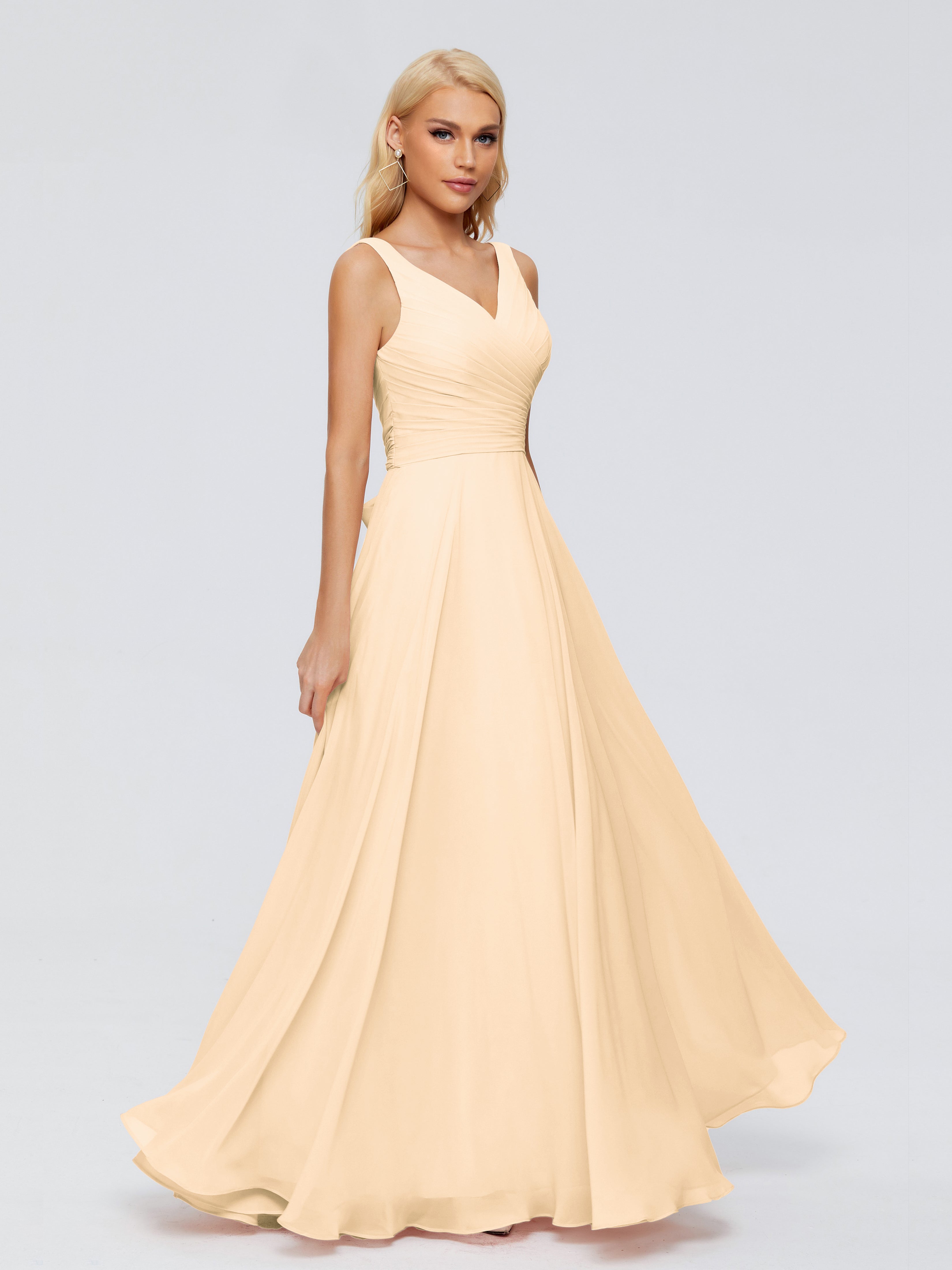 Robe De Demoiselle D Honneur Peche Col V Mousseline Robes Demoiselle D'Honneur Avec Ceinture