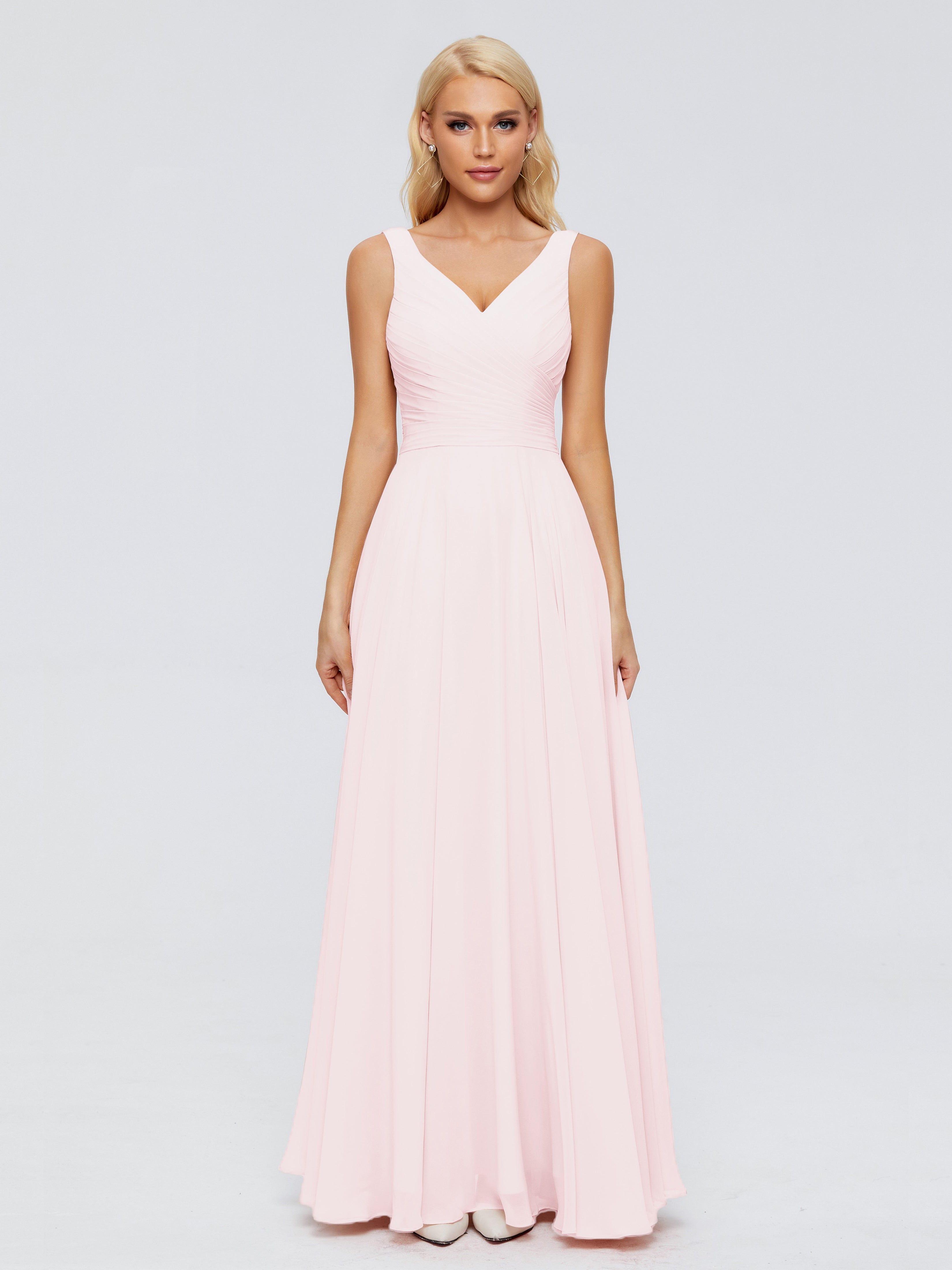 Demoiselle D Honneur Rose Pale Col V Mousseline Robes Demoiselle D'Honneur Avec Ceinture