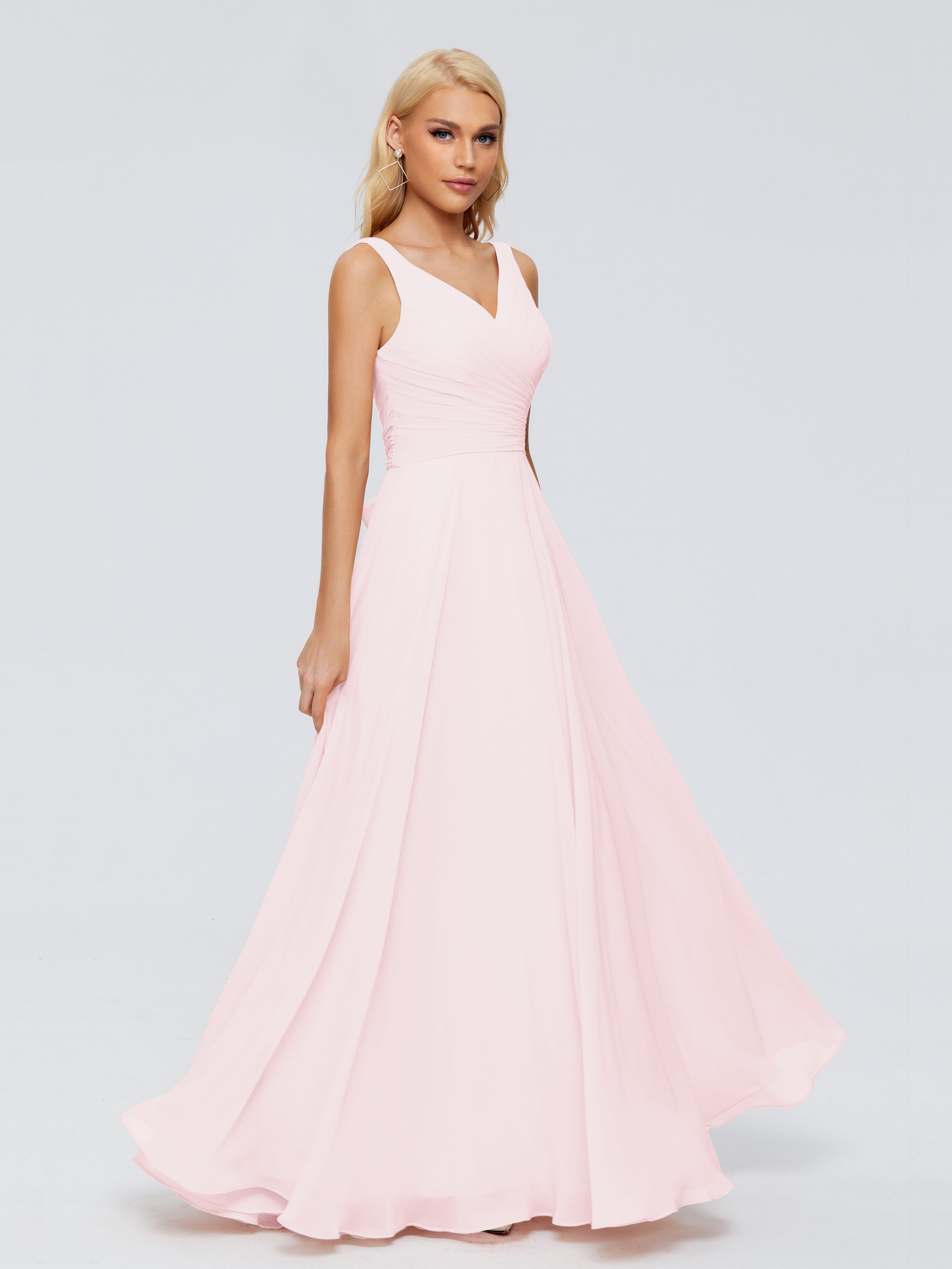 Demoiselle D Honneur Rose Pale Col V Mousseline Robes Demoiselle D'Honneur Avec Ceinture