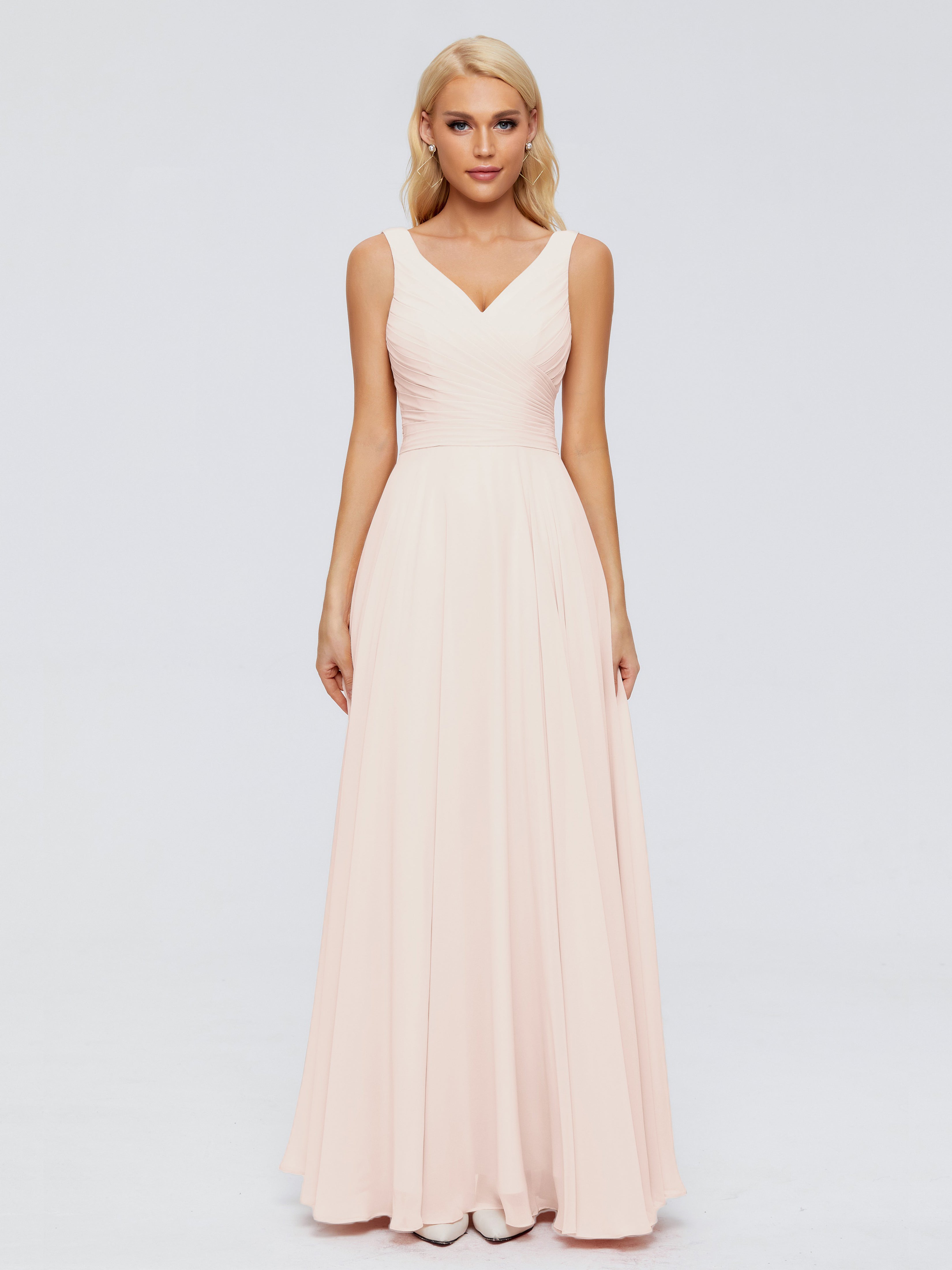 Robe Demoiselle D Honneur Rose Perle Col V Mousseline Robes Demoiselle D'Honneur Avec Ceinture