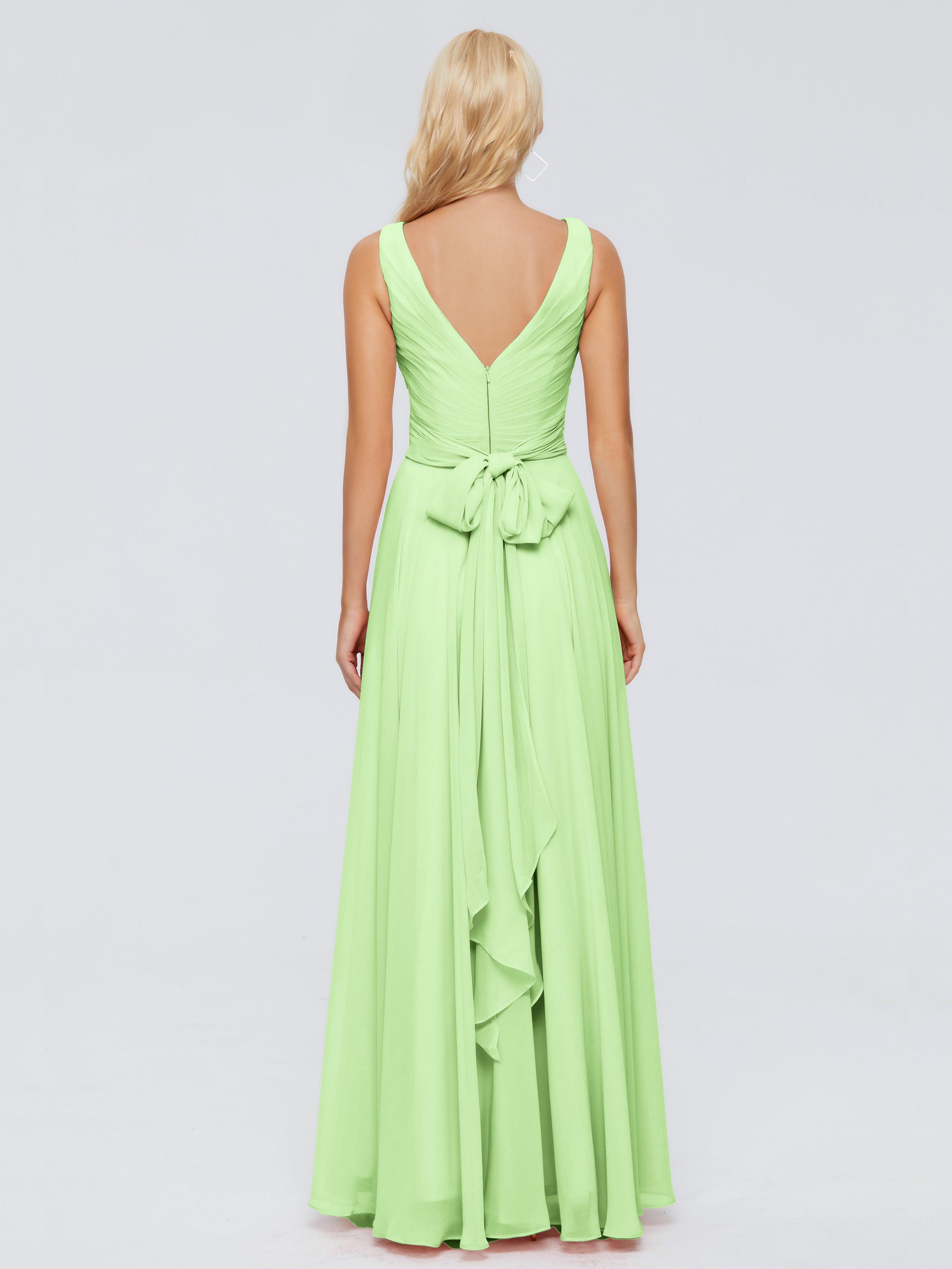 Robes De Demoiselle D'Honneur Vert Sauge Col V Mousseline Robes Demoiselle D'Honneur Avec Ceinture