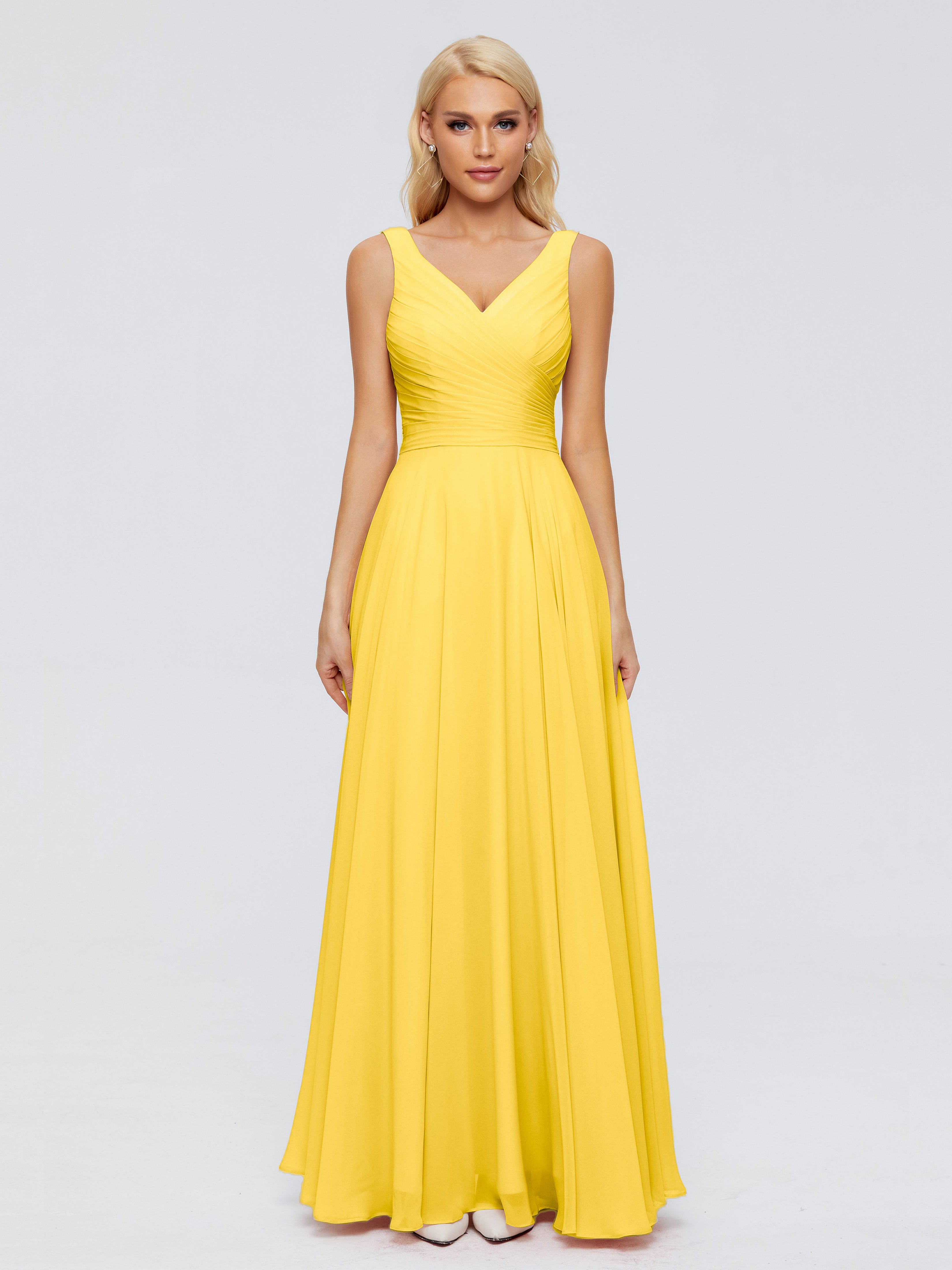 Robe De Demoiselle D'Honneur Souci Col V Mousseline Robes Demoiselle D'Honneur Avec Ceinture