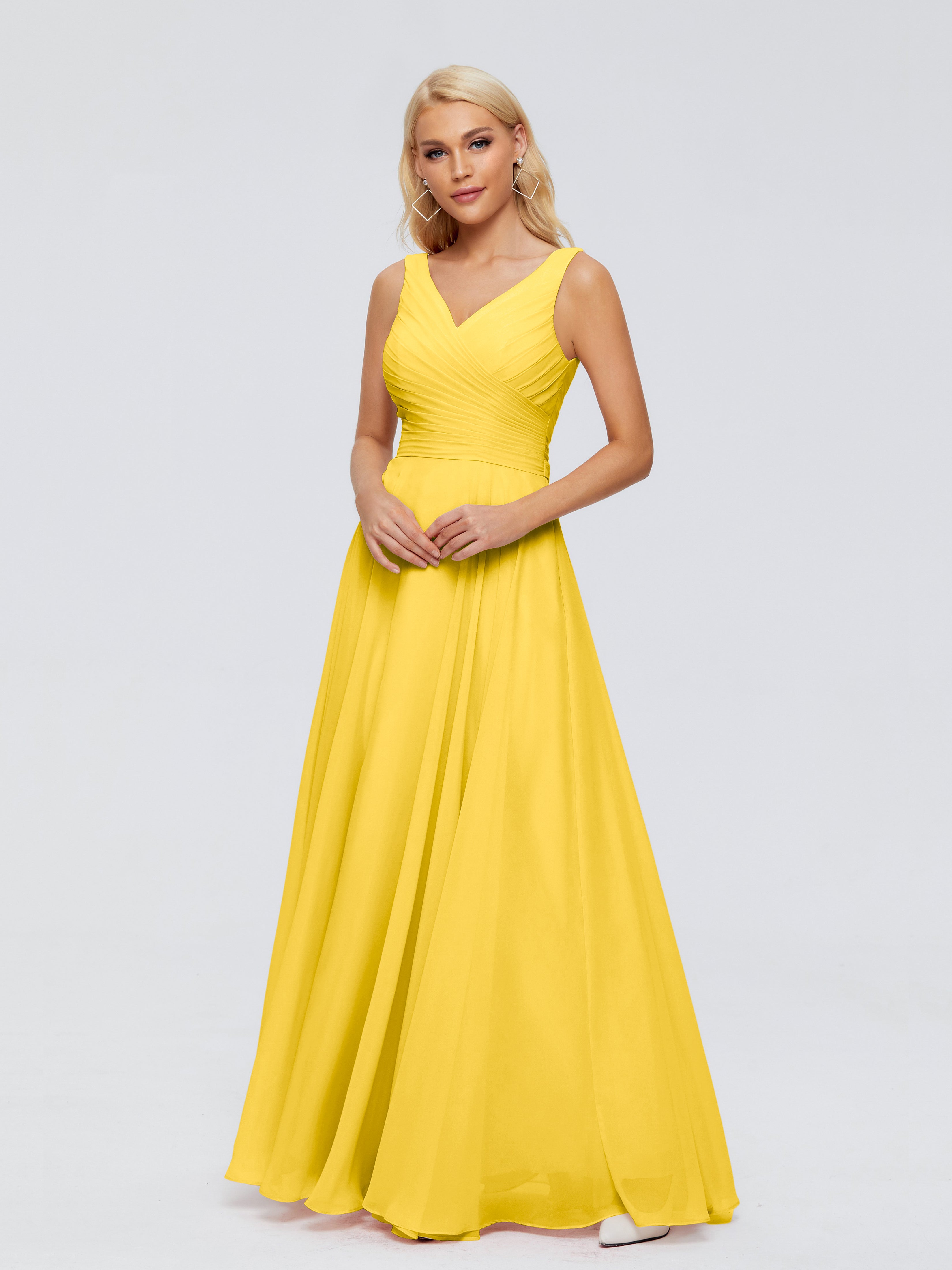 Robe De Demoiselle D'Honneur Souci Col V Mousseline Robes Demoiselle D'Honneur Avec Ceinture