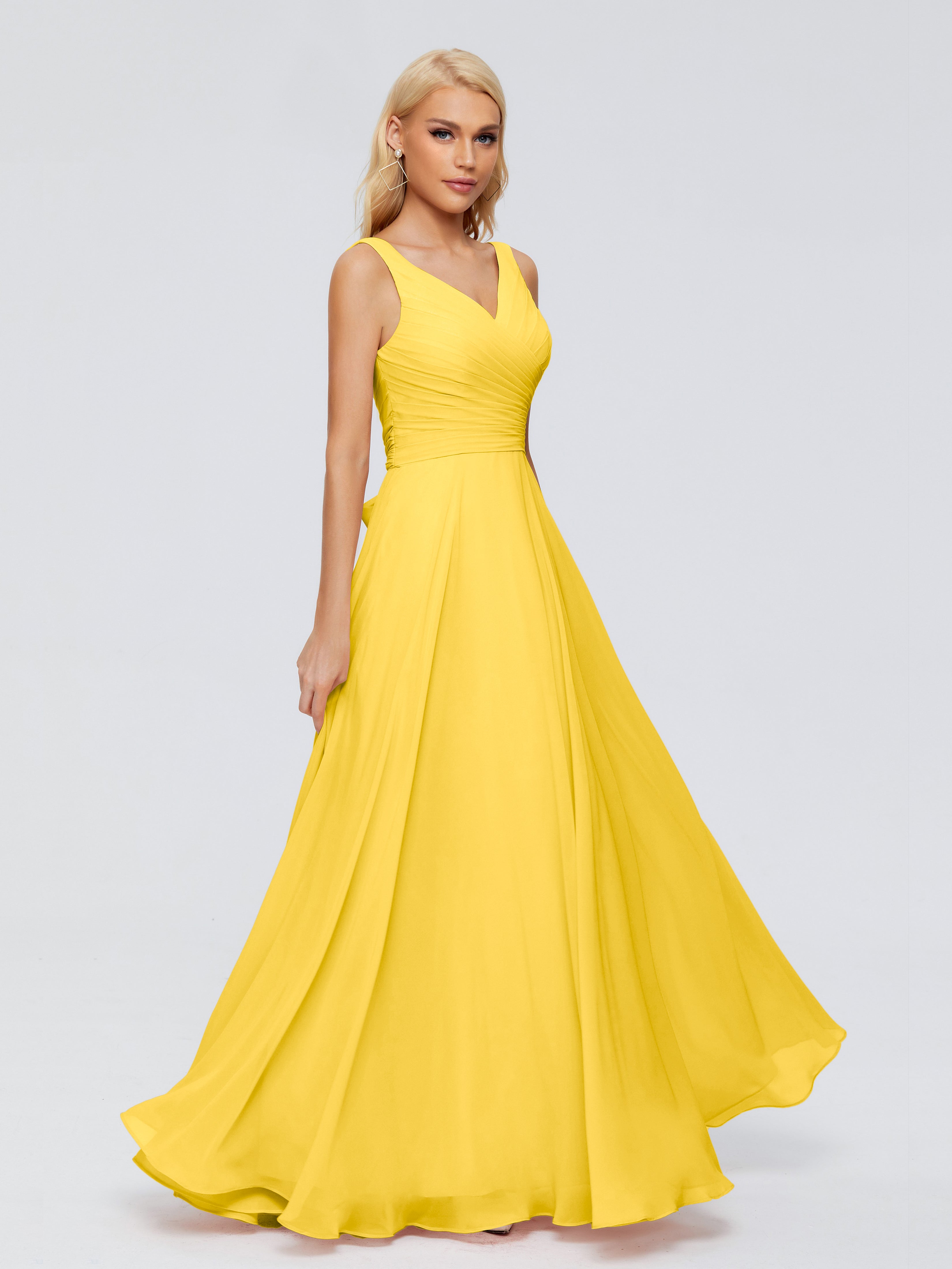 Robe De Demoiselle D'Honneur Souci Col V Mousseline Robes Demoiselle D'Honneur Avec Ceinture