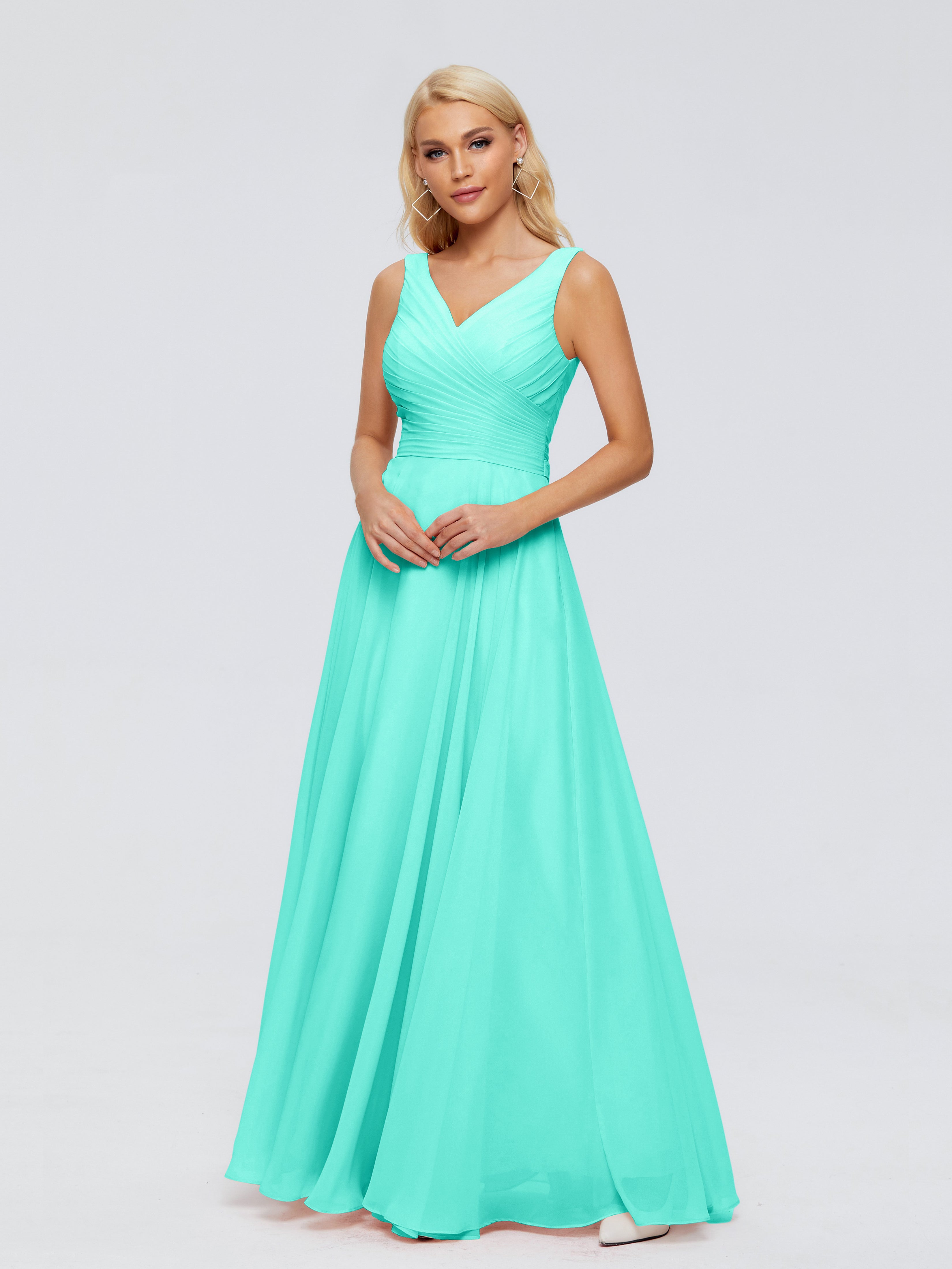 Robes De Demoiselle D'Honneur Spa Col V Mousseline Robes Demoiselle D'Honneur Avec Ceinture