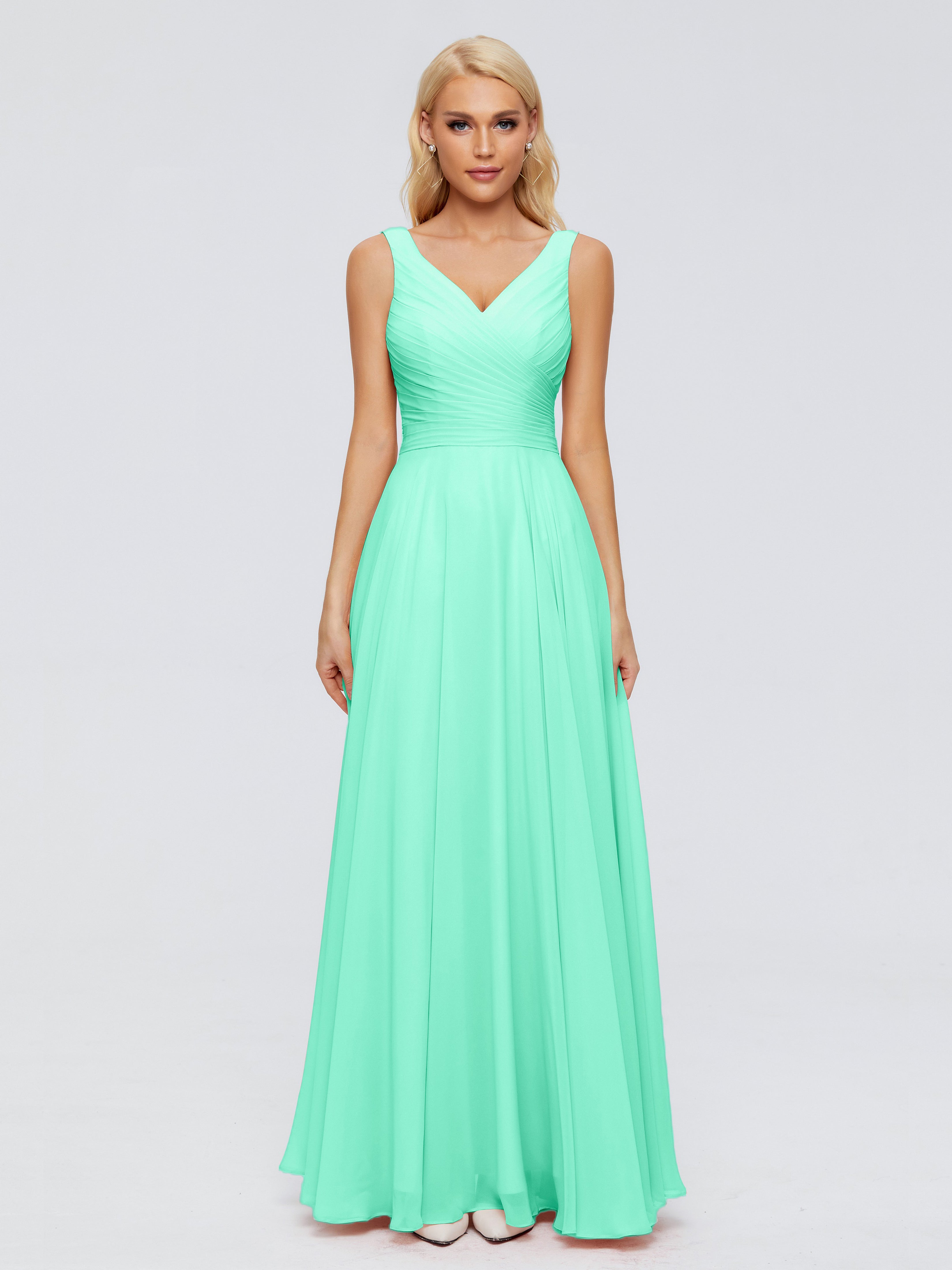 Demoiselle Dhonneur Robe Bleu Turquoise Col V Mousseline Robes Demoiselle D'Honneur Avec Ceinture