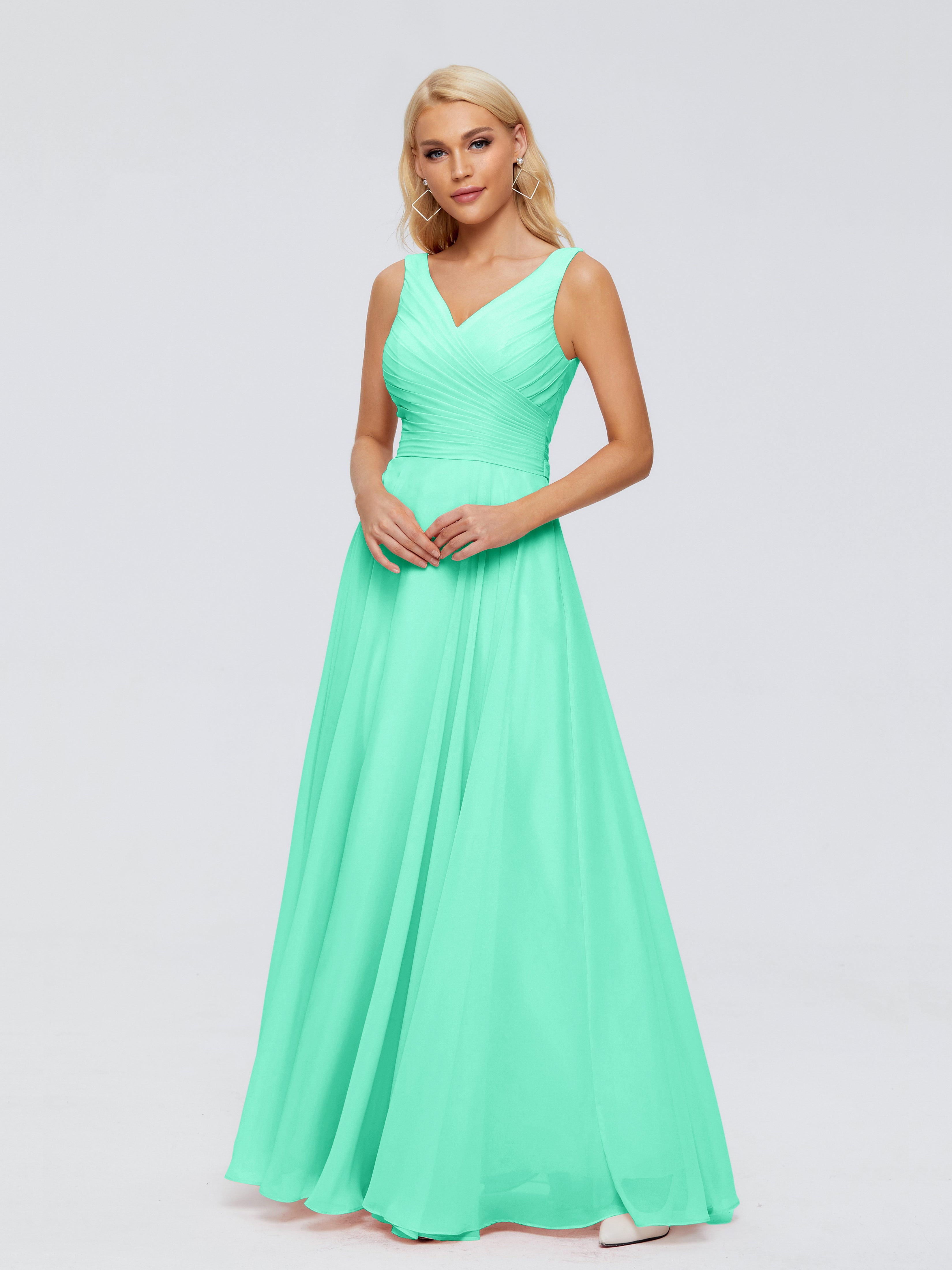 Demoiselle Dhonneur Robe Bleu Turquoise Col V Mousseline Robes Demoiselle D'Honneur Avec Ceinture