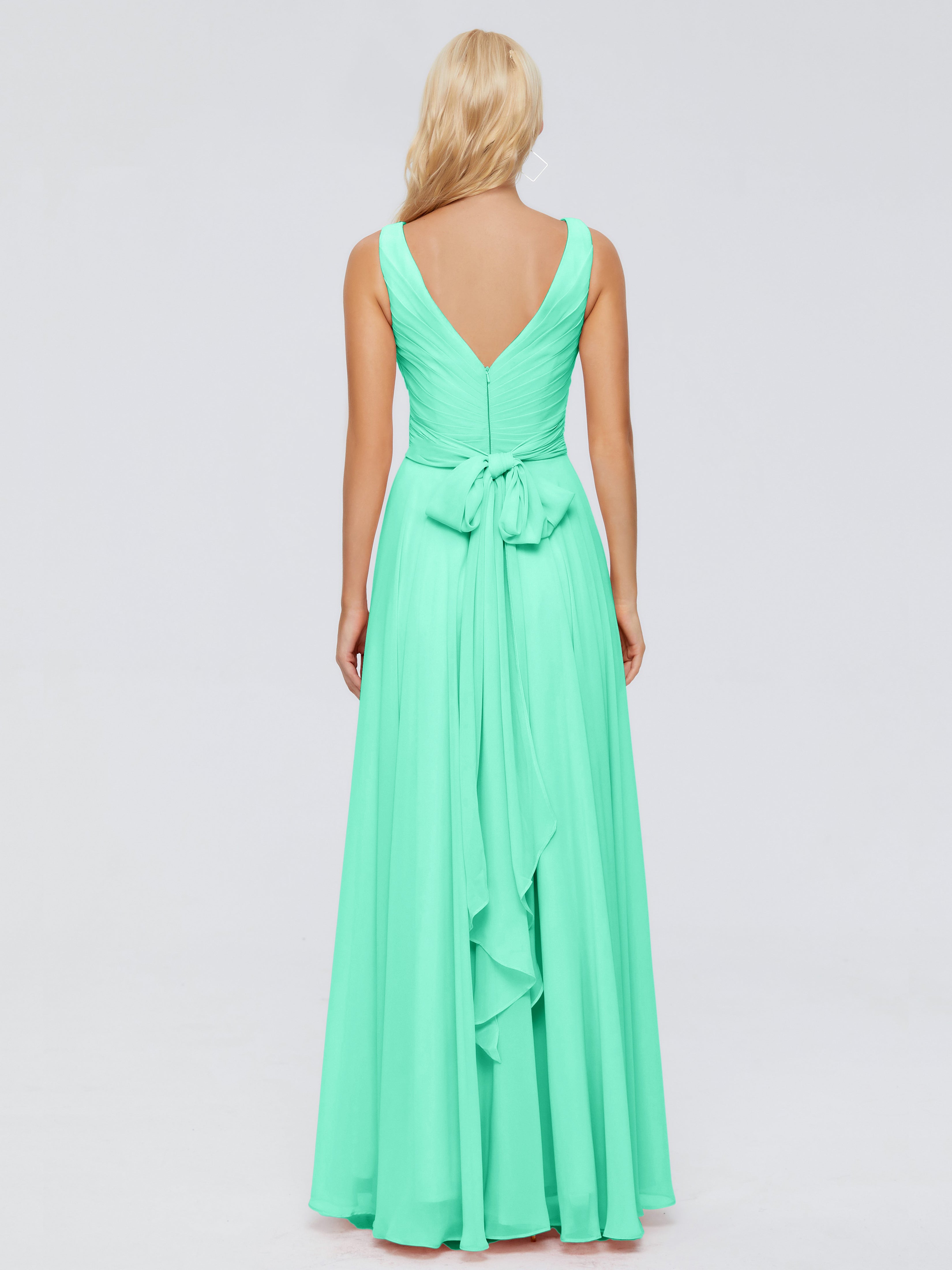 Demoiselle Dhonneur Robe Bleu Turquoise Col V Mousseline Robes Demoiselle D'Honneur Avec Ceinture
