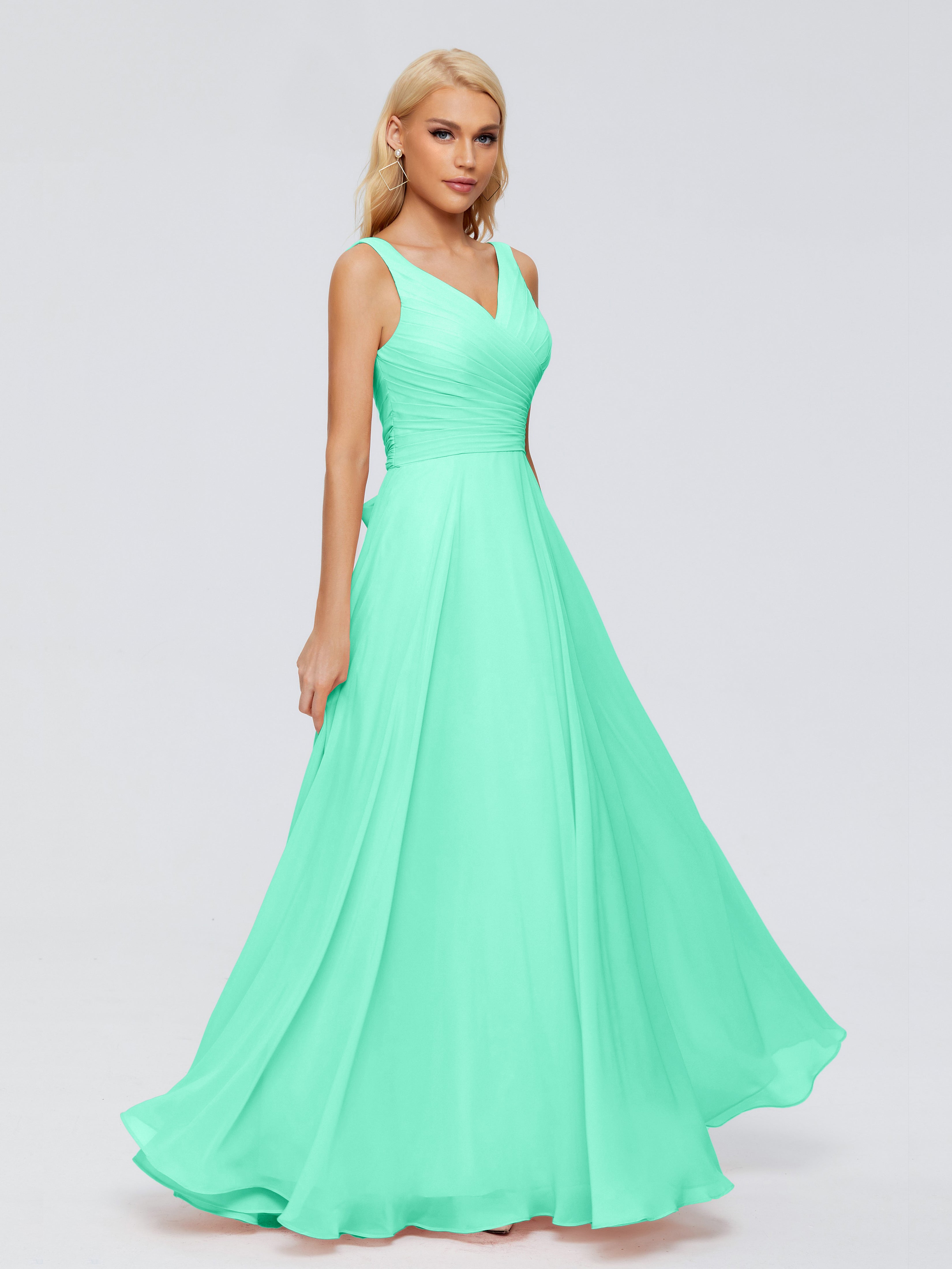 Demoiselle Dhonneur Robe Bleu Turquoise Col V Mousseline Robes Demoiselle D'Honneur Avec Ceinture