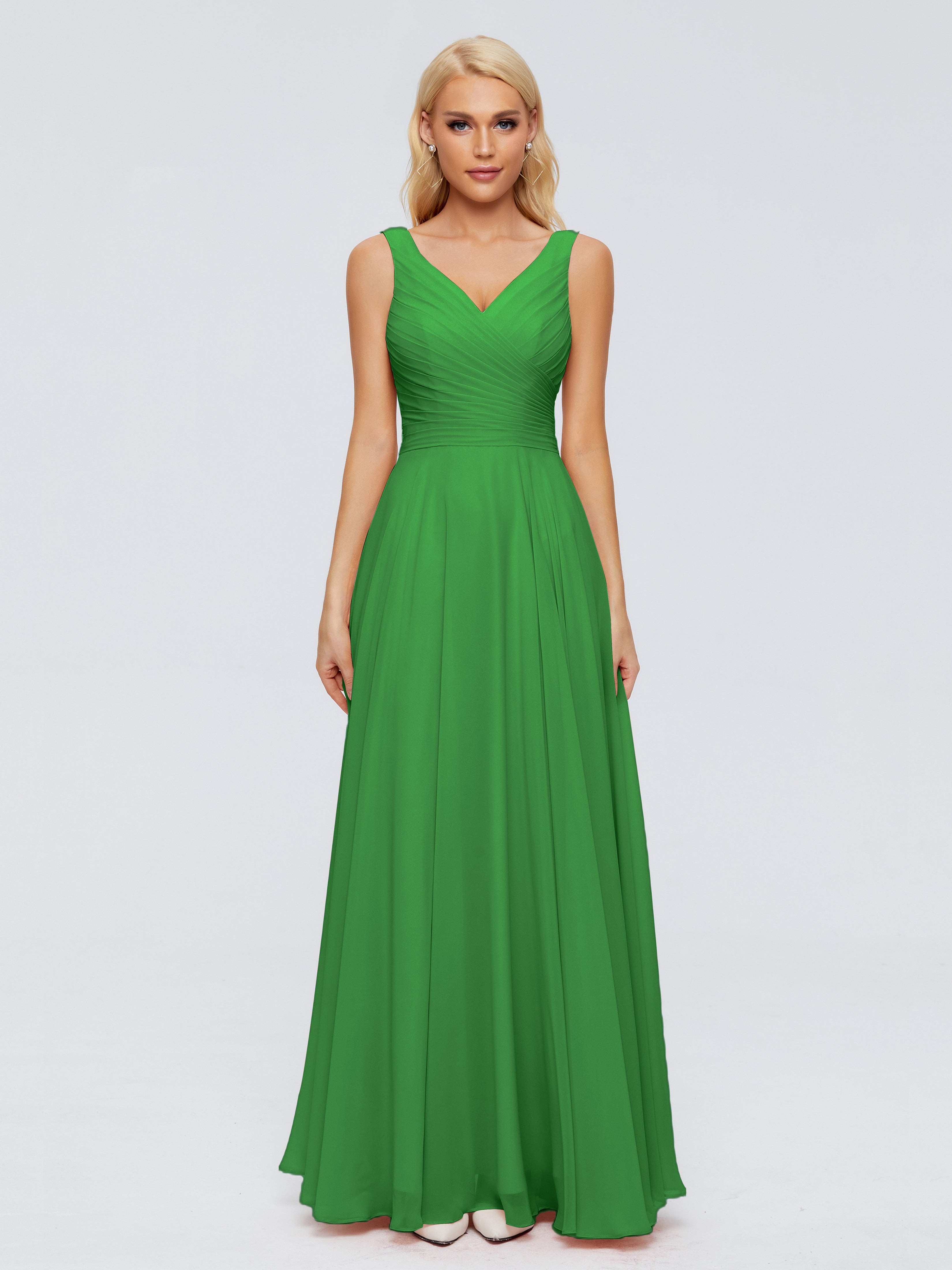 Robe De Demoiselle D Honneur Vert Col V Mousseline Robes Demoiselle D'Honneur Avec Ceinture