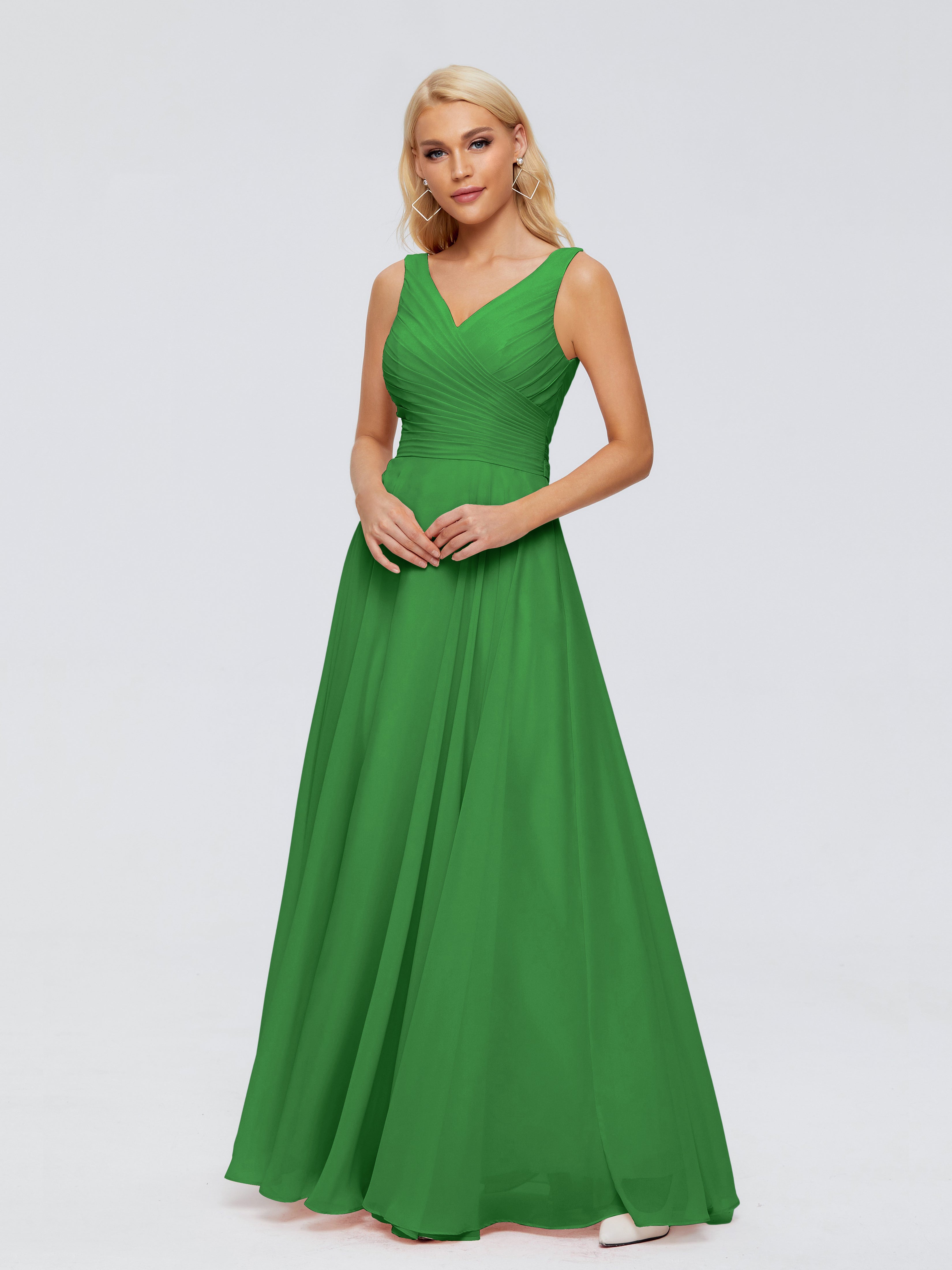 Robe De Demoiselle D Honneur Vert Col V Mousseline Robes Demoiselle D'Honneur Avec Ceinture
