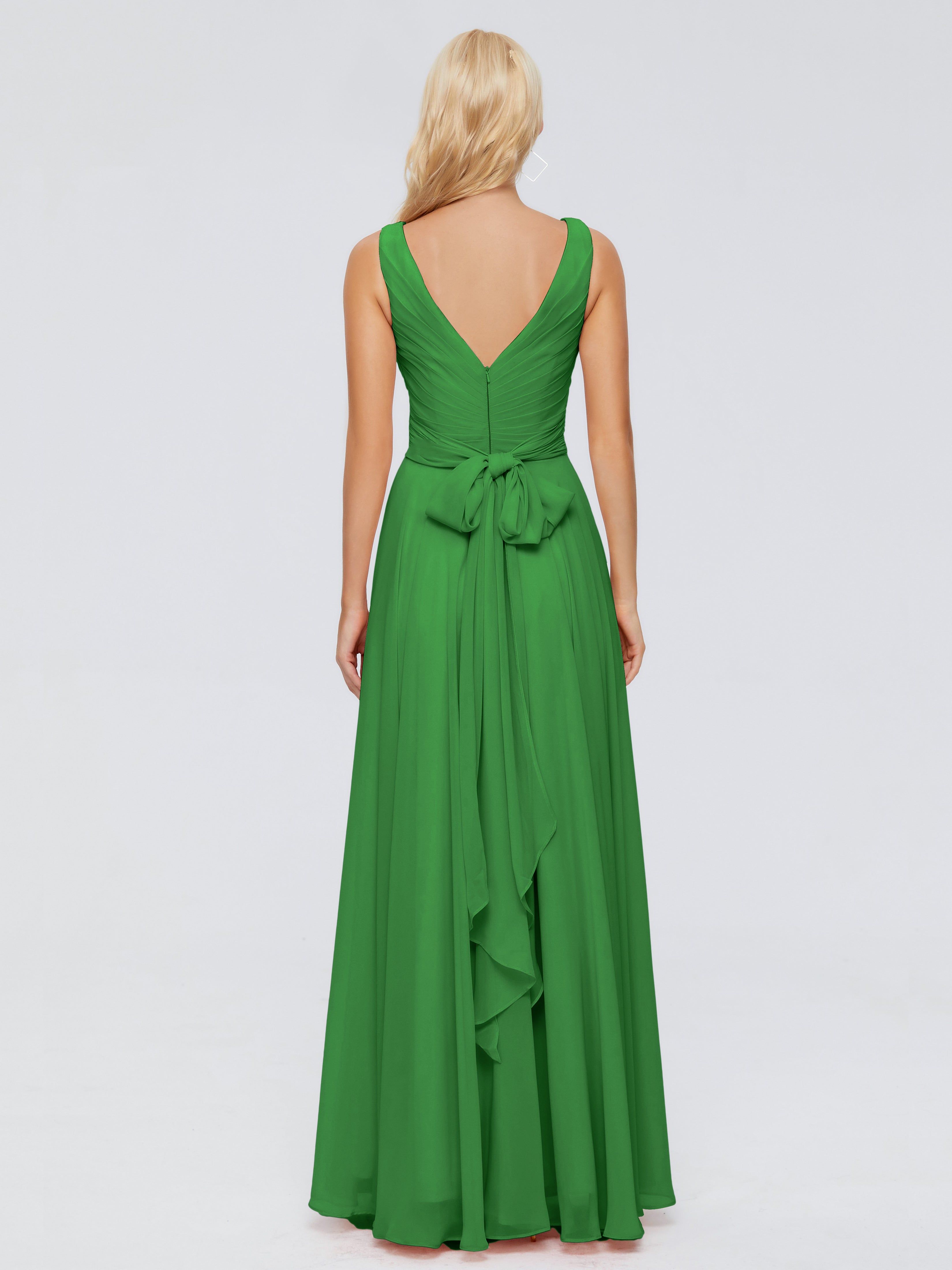 Robe De Demoiselle D Honneur Vert Col V Mousseline Robes Demoiselle D'Honneur Avec Ceinture