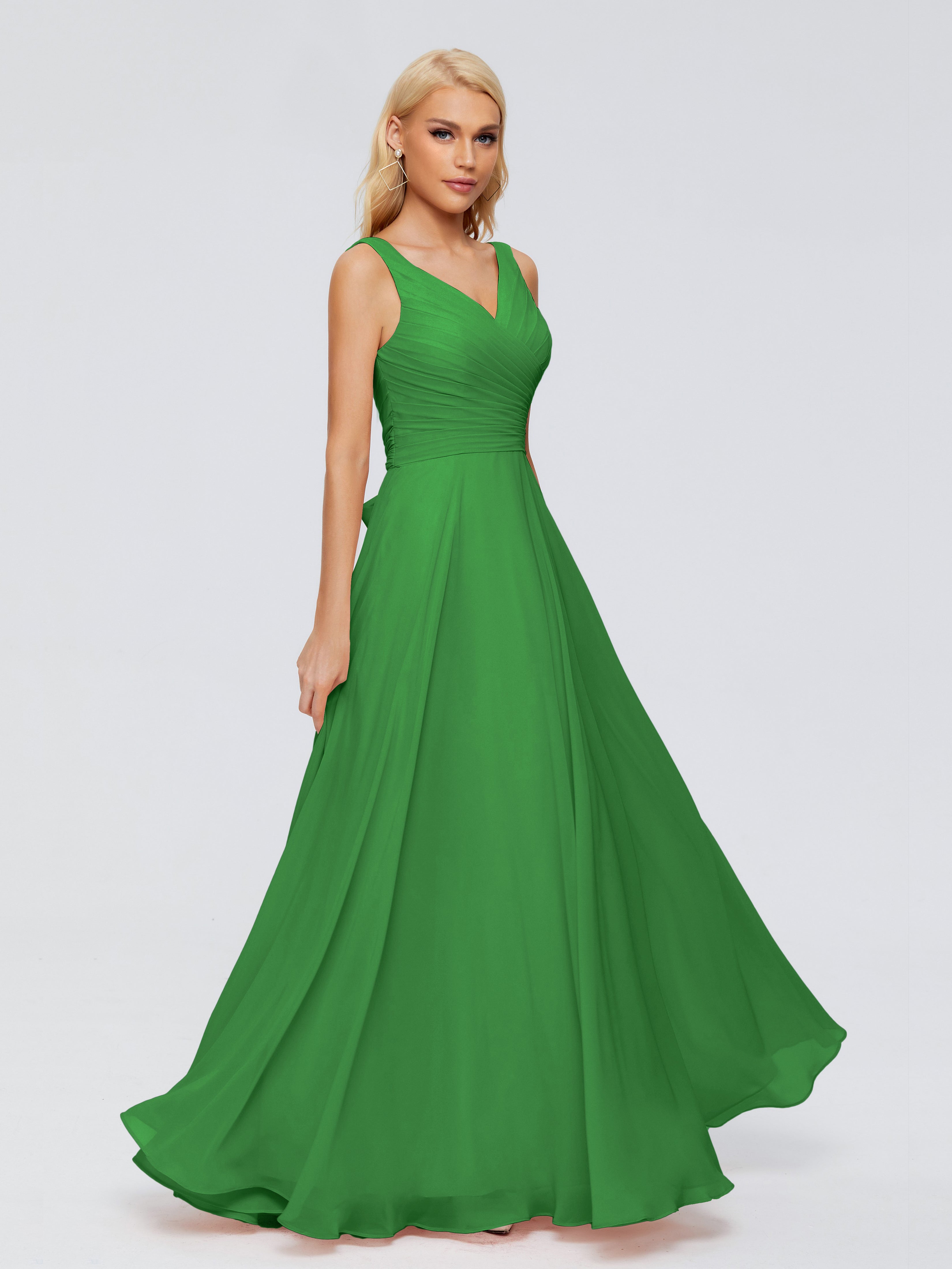 Robe De Demoiselle D Honneur Vert Col V Mousseline Robes Demoiselle D'Honneur Avec Ceinture