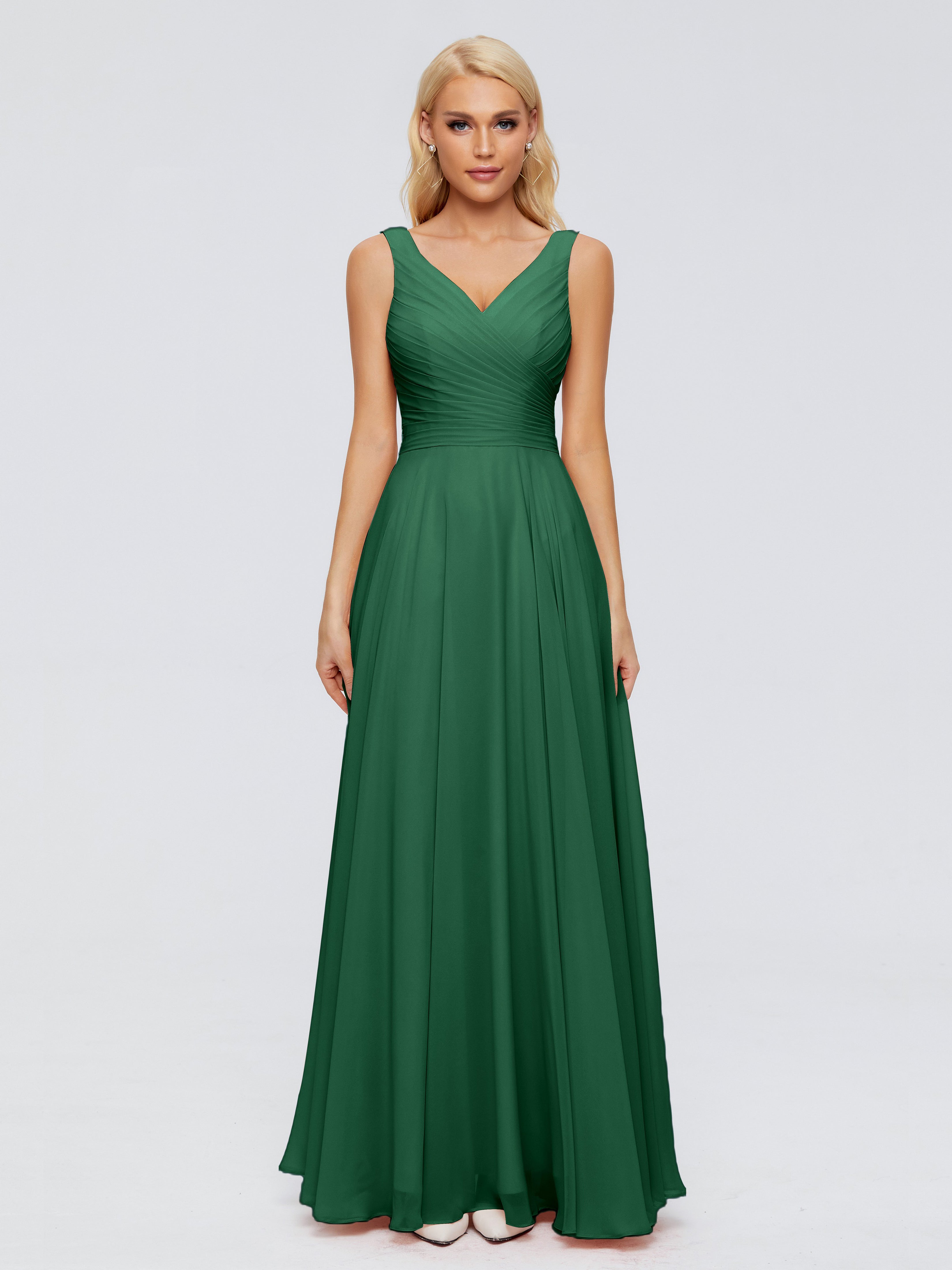 Demoiselle D'Honneur Vert Foncé Col V Mousseline Robes Demoiselle D'Honneur Avec Ceinture