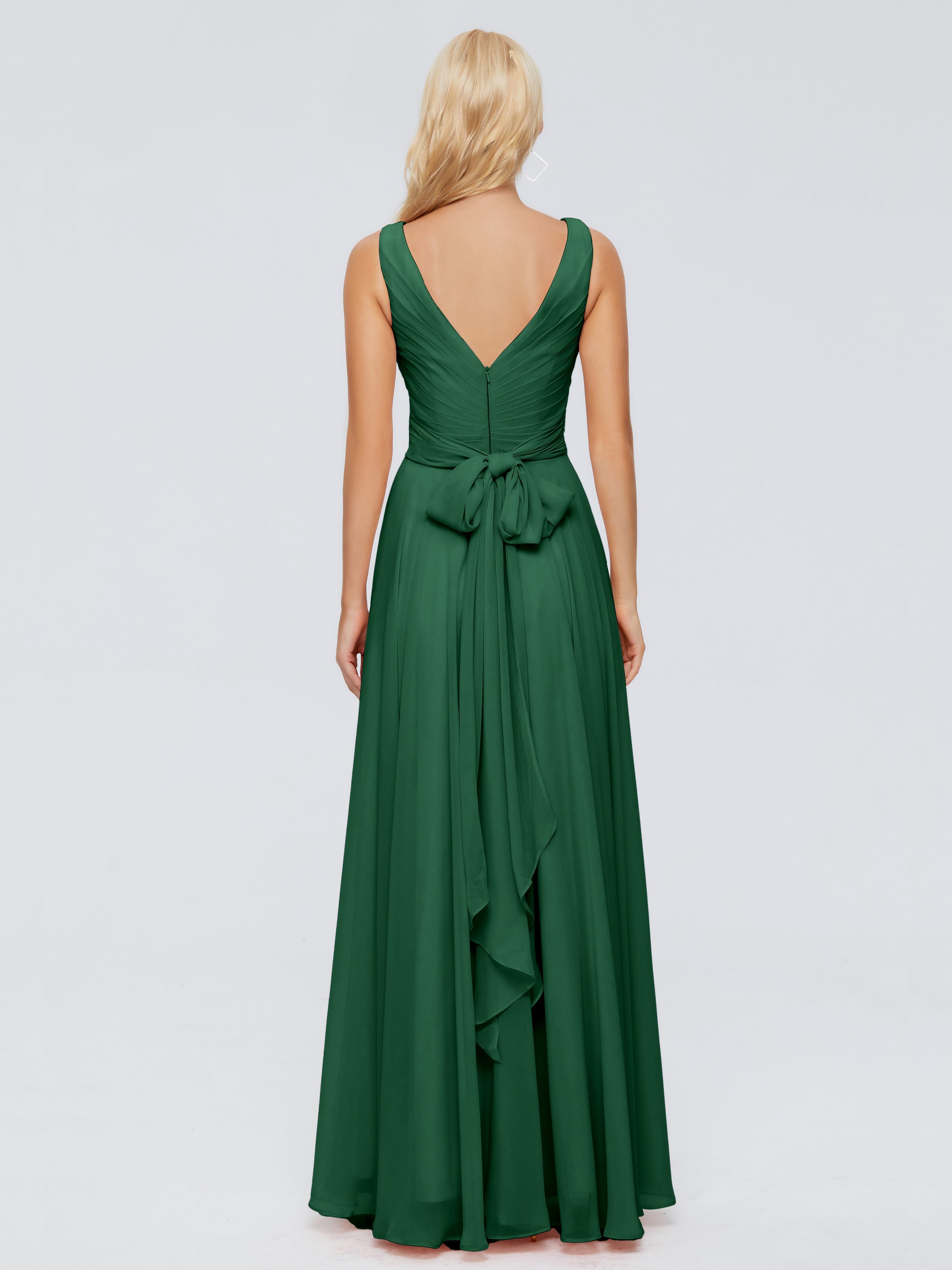 Demoiselle D'Honneur Vert Foncé Col V Mousseline Robes Demoiselle D'Honneur Avec Ceinture