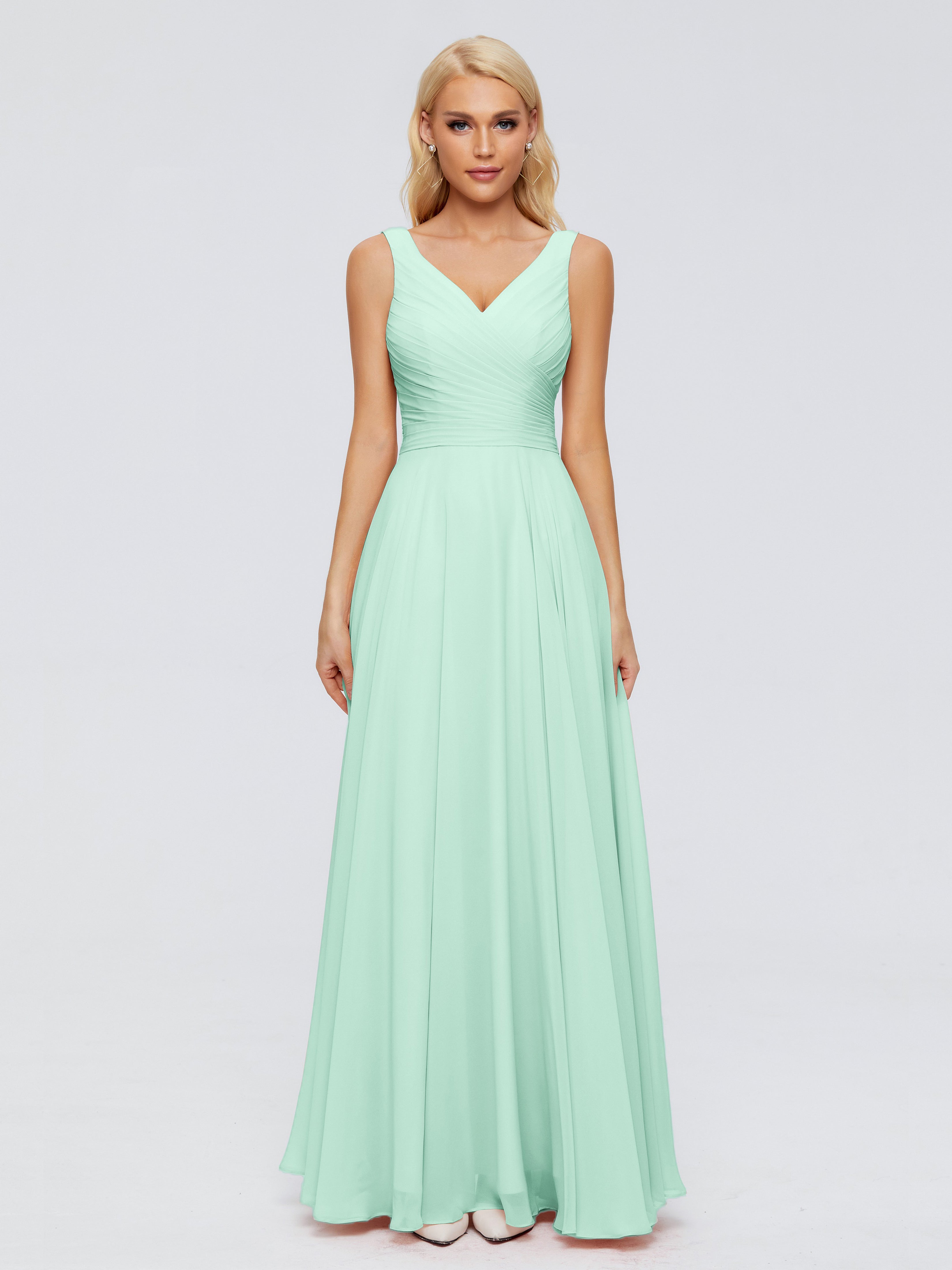 Robe Demoiselle D Honneur Vert Menthe Col V Mousseline Robes Demoiselle D'Honneur Avec Ceinture