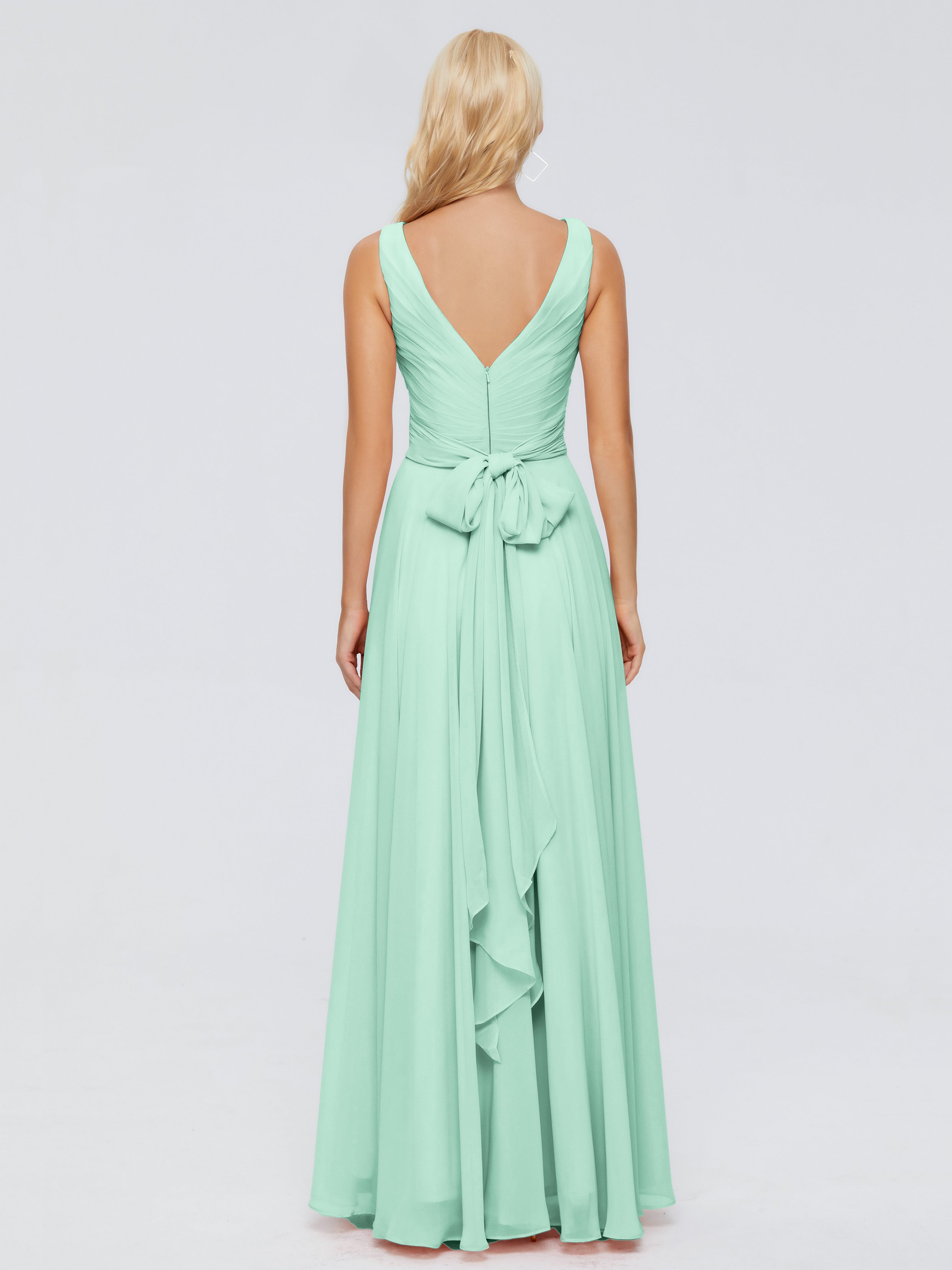 Robe Demoiselle D Honneur Vert Menthe Col V Mousseline Robes Demoiselle D'Honneur Avec Ceinture