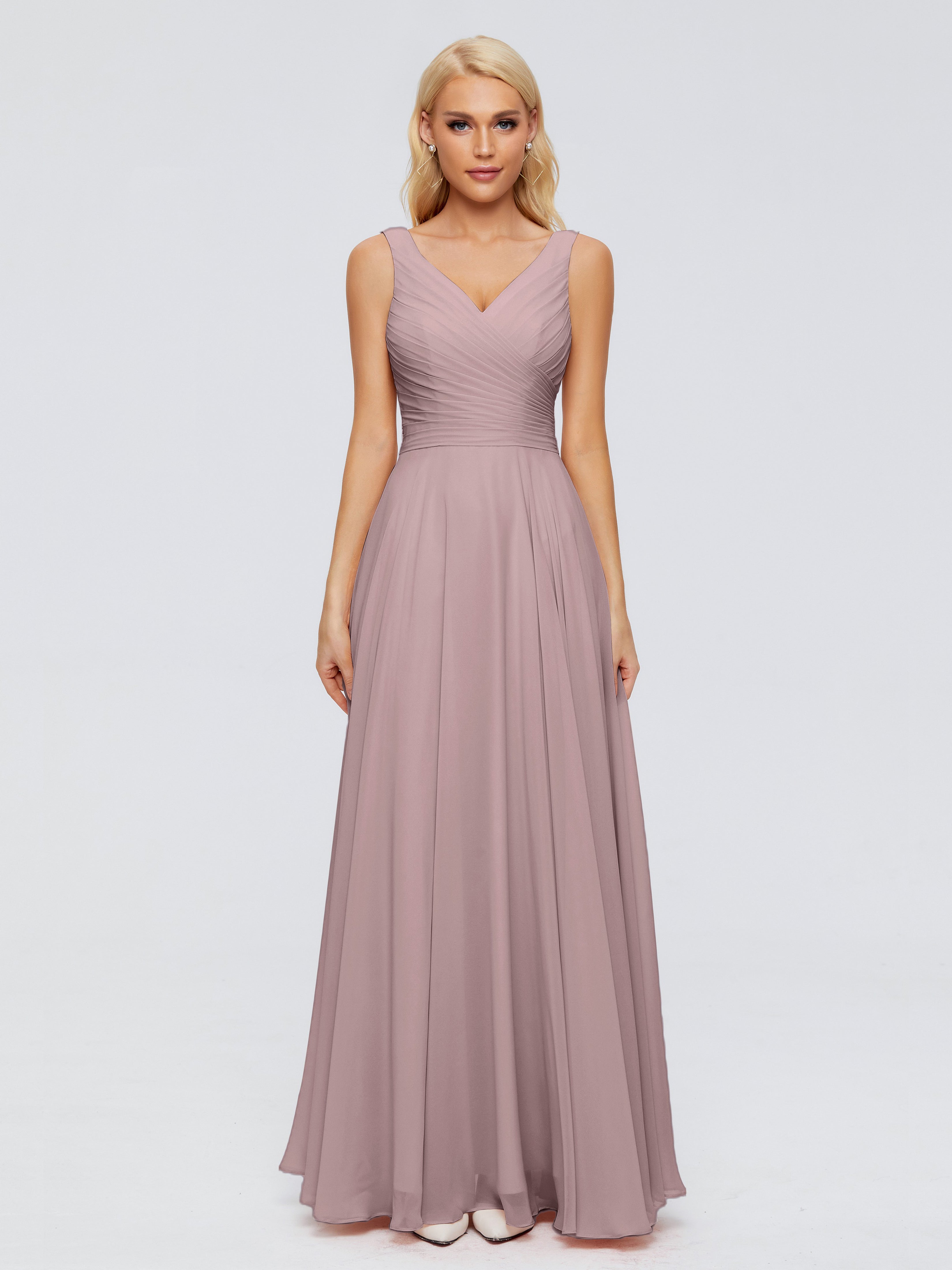 Robes De Demoiselle D'Honneur Vintage Mauve Col V Mousseline Robes Demoiselle D'Honneur Avec Ceinture