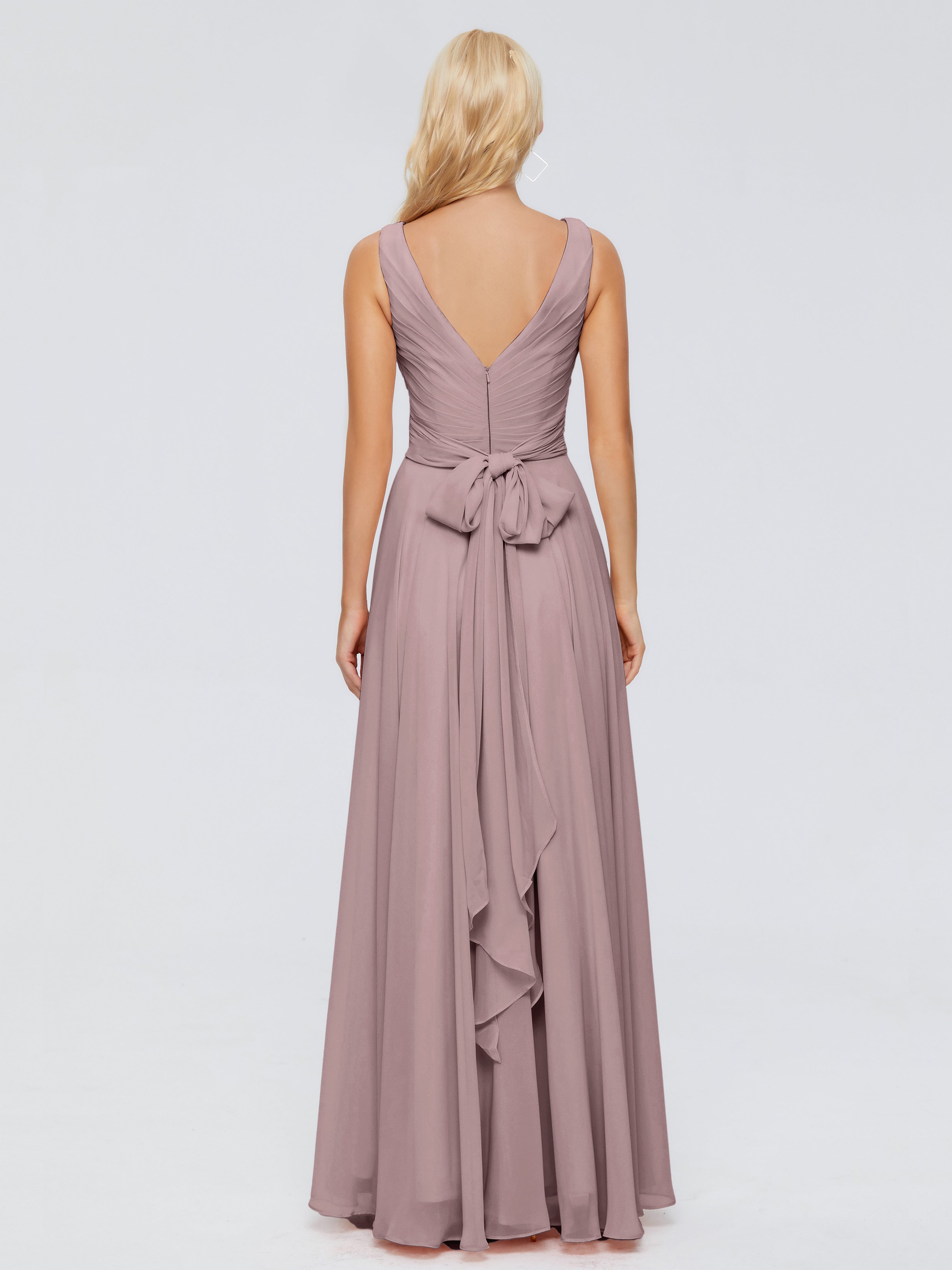 Robes De Demoiselle D'Honneur Vintage Mauve Col V Mousseline Robes Demoiselle D'Honneur Avec Ceinture