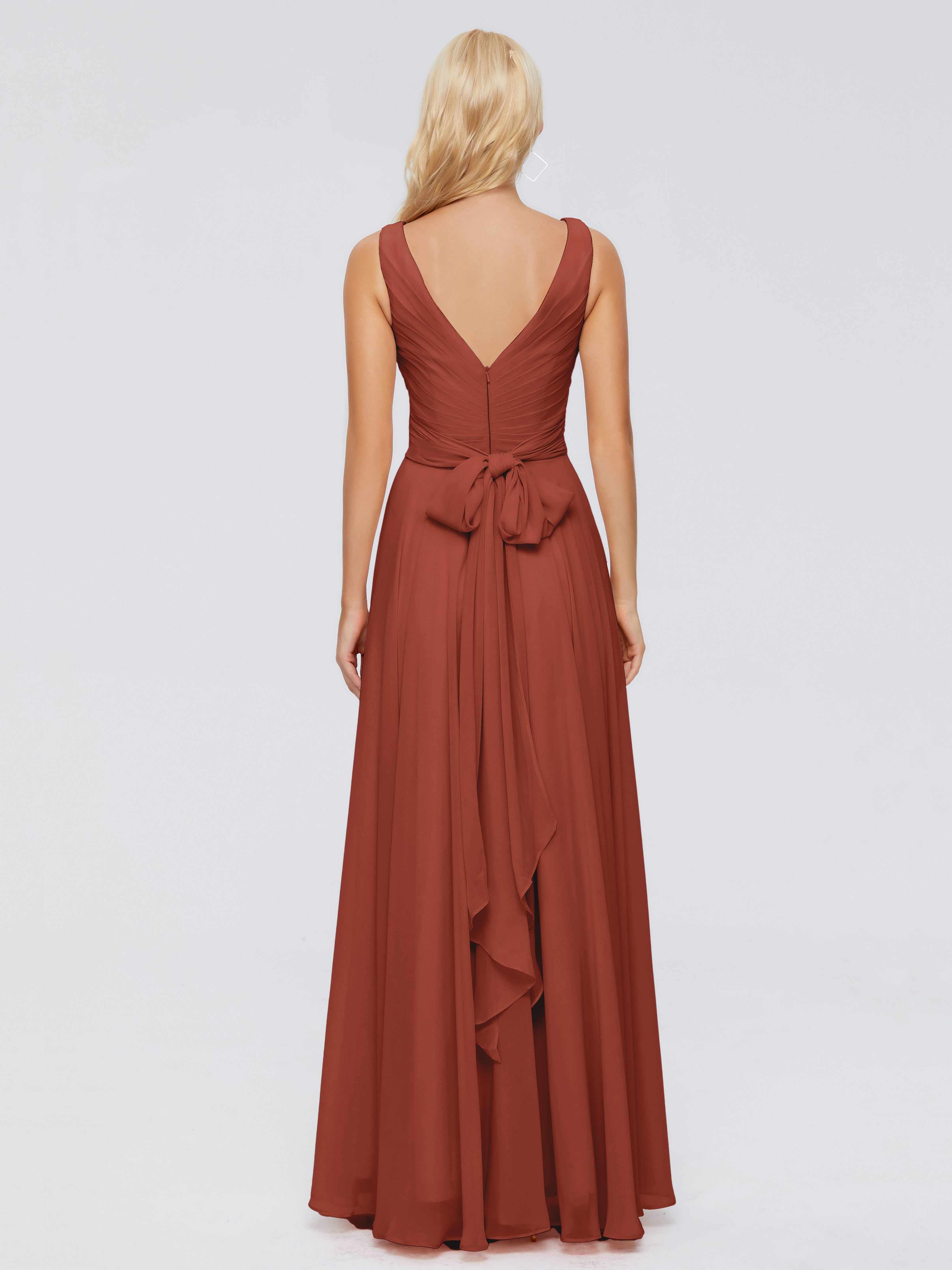 Ryleigh Col V Mousseline Robes Demoiselle d'Honneur avec Arc en ROUILLE
