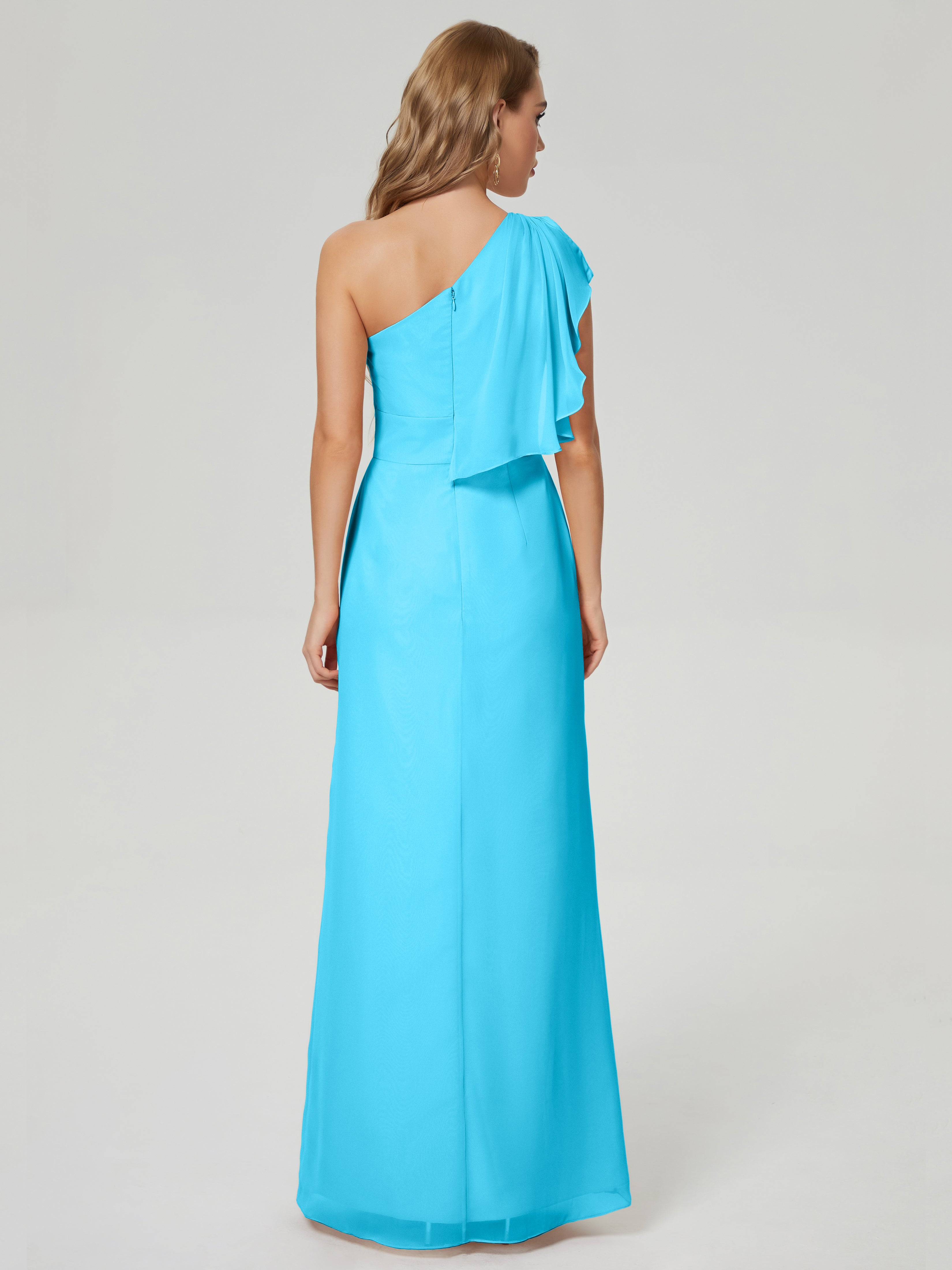 Robe De Demoiselle D'Honneur En Piscine Fendue Seule-Épaule Mousseline Robes Demoiselle D'Honneur À Volants