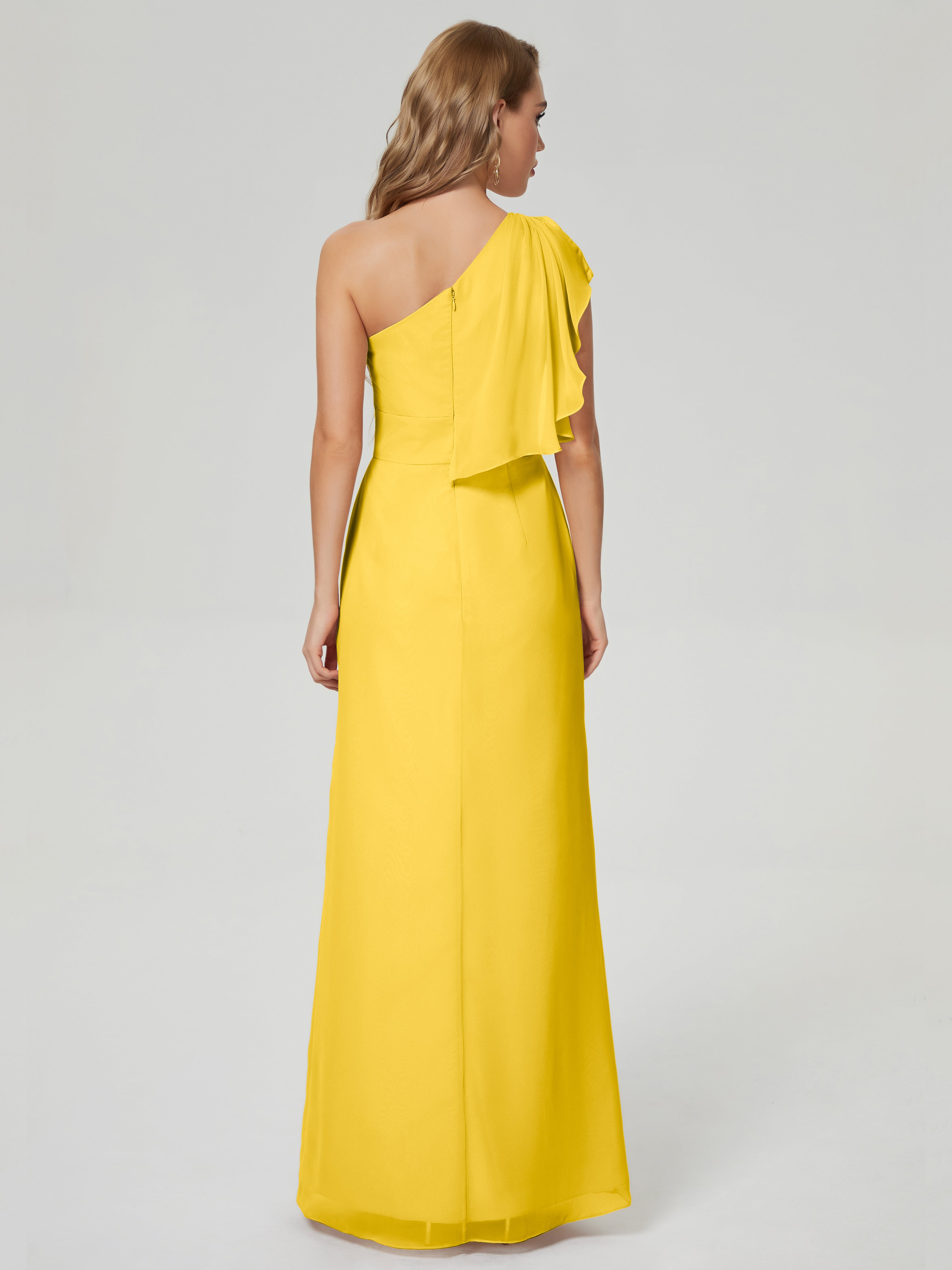 Robe De Demoiselle D'Honneur Souci Fendue Seule-Épaule Mousseline Robes Demoiselle D'Honneur À Volants