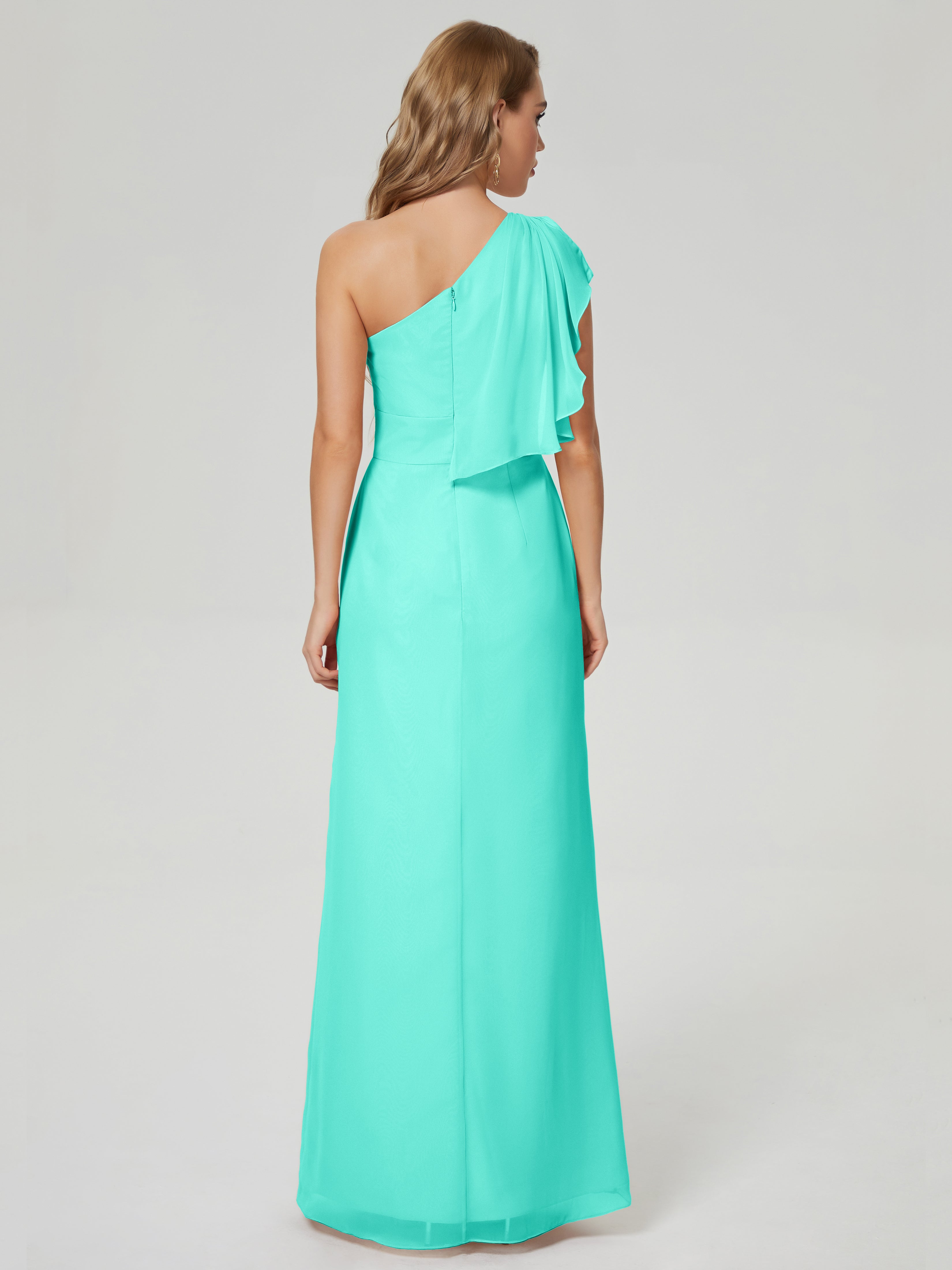 Robes De Demoiselle D'Honneur Spa Fendue Seule-Épaule Mousseline Robes Demoiselle D'Honneur À Volants