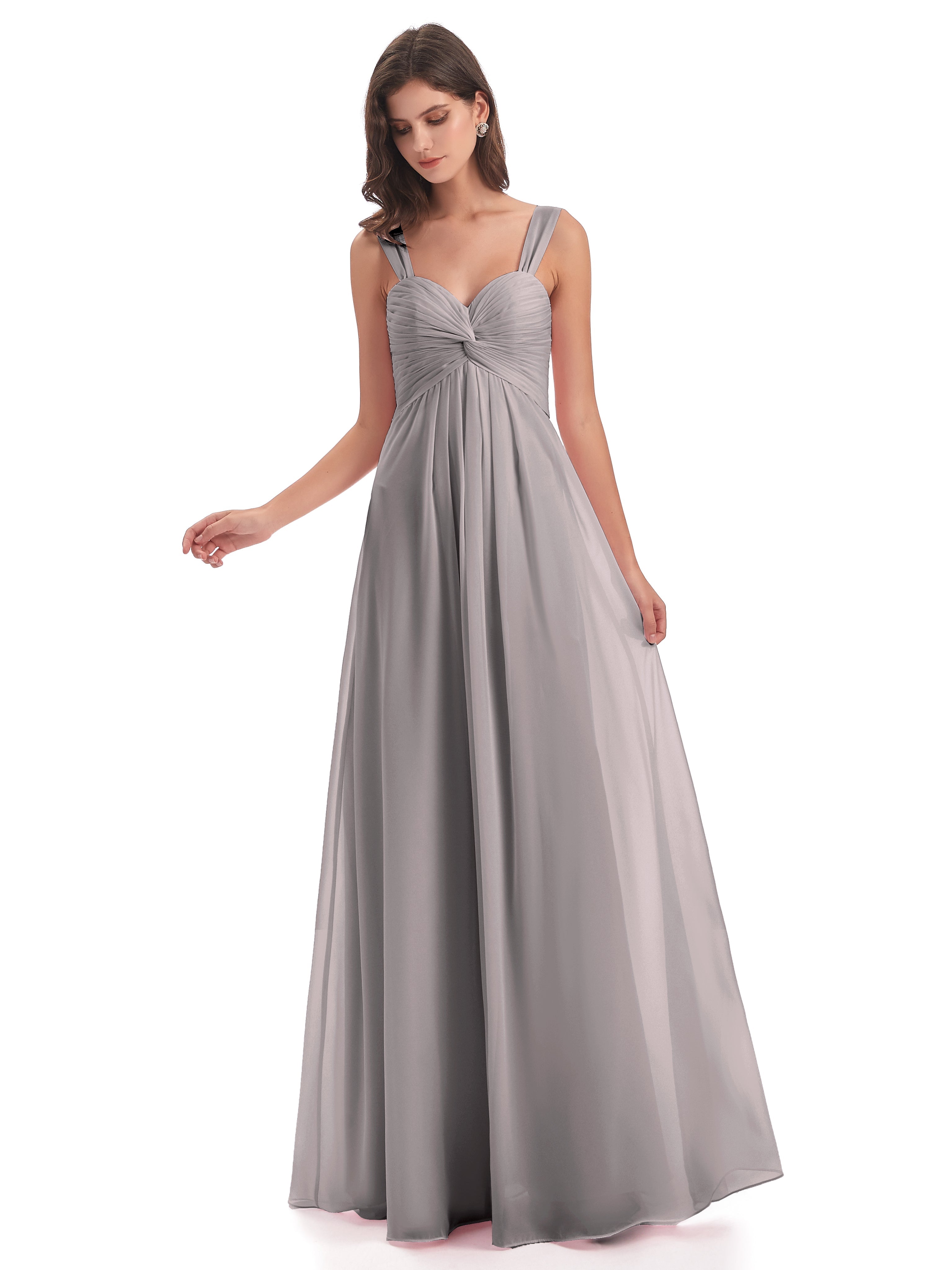 Robe Demoiselle D Honneur Argenté Colonne Bretelle Mousseline Robes Demoiselle D'Honneur