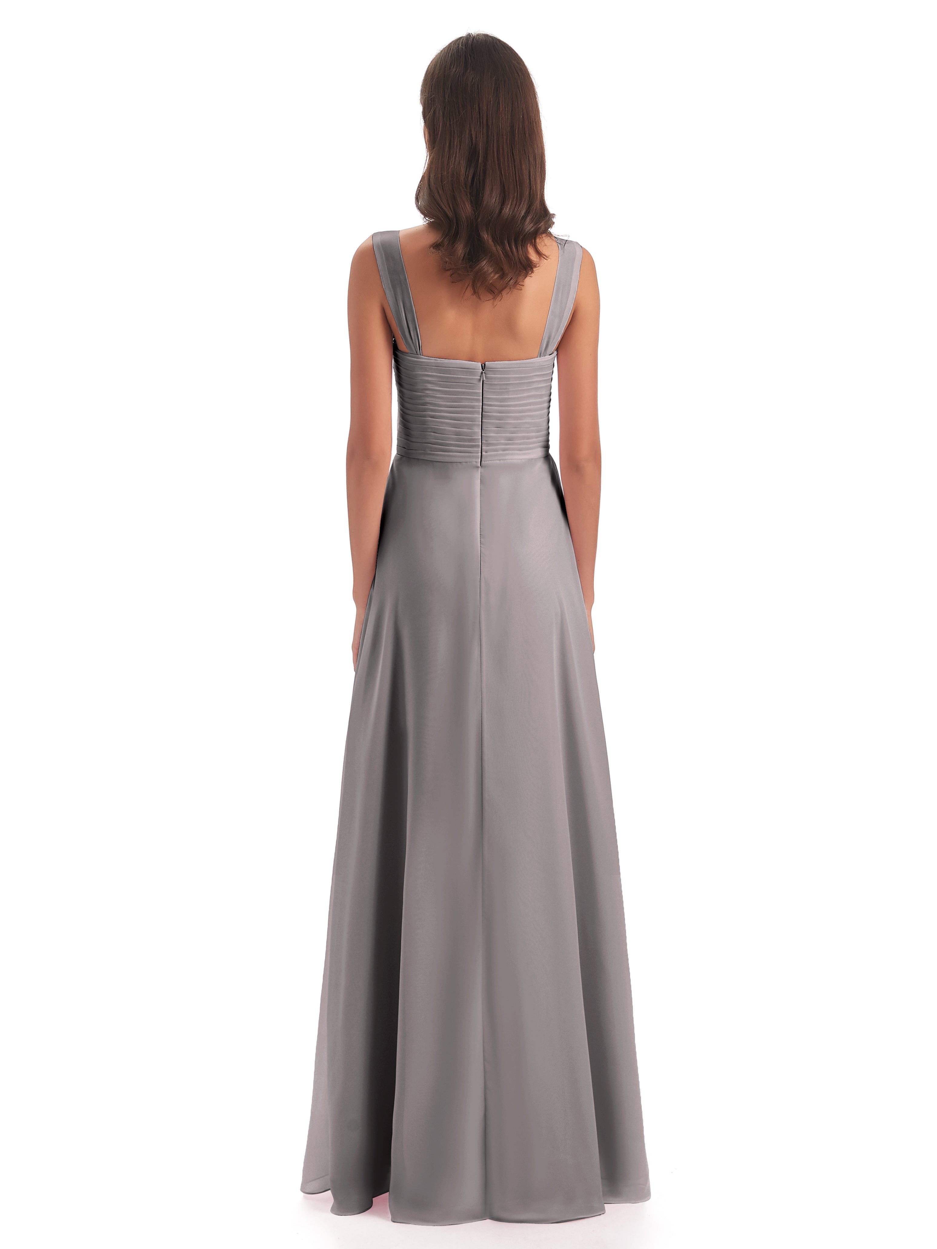 Robe Demoiselle D Honneur Argenté Colonne Bretelle Mousseline Robes Demoiselle D'Honneur