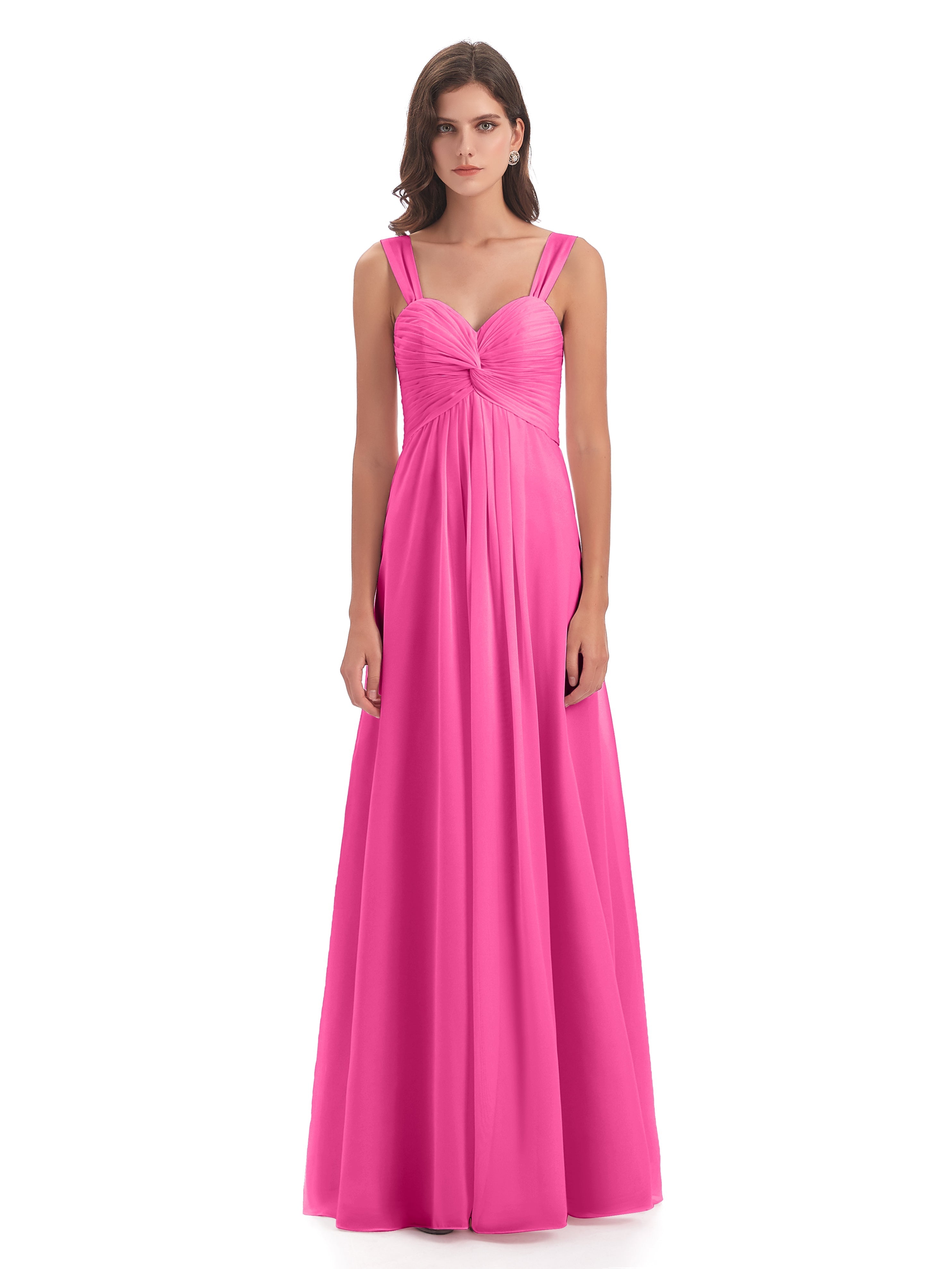 Robe Demoiselle D Honneur En Azalée Colonne Bretelle Mousseline Robes Demoiselle D'Honneur