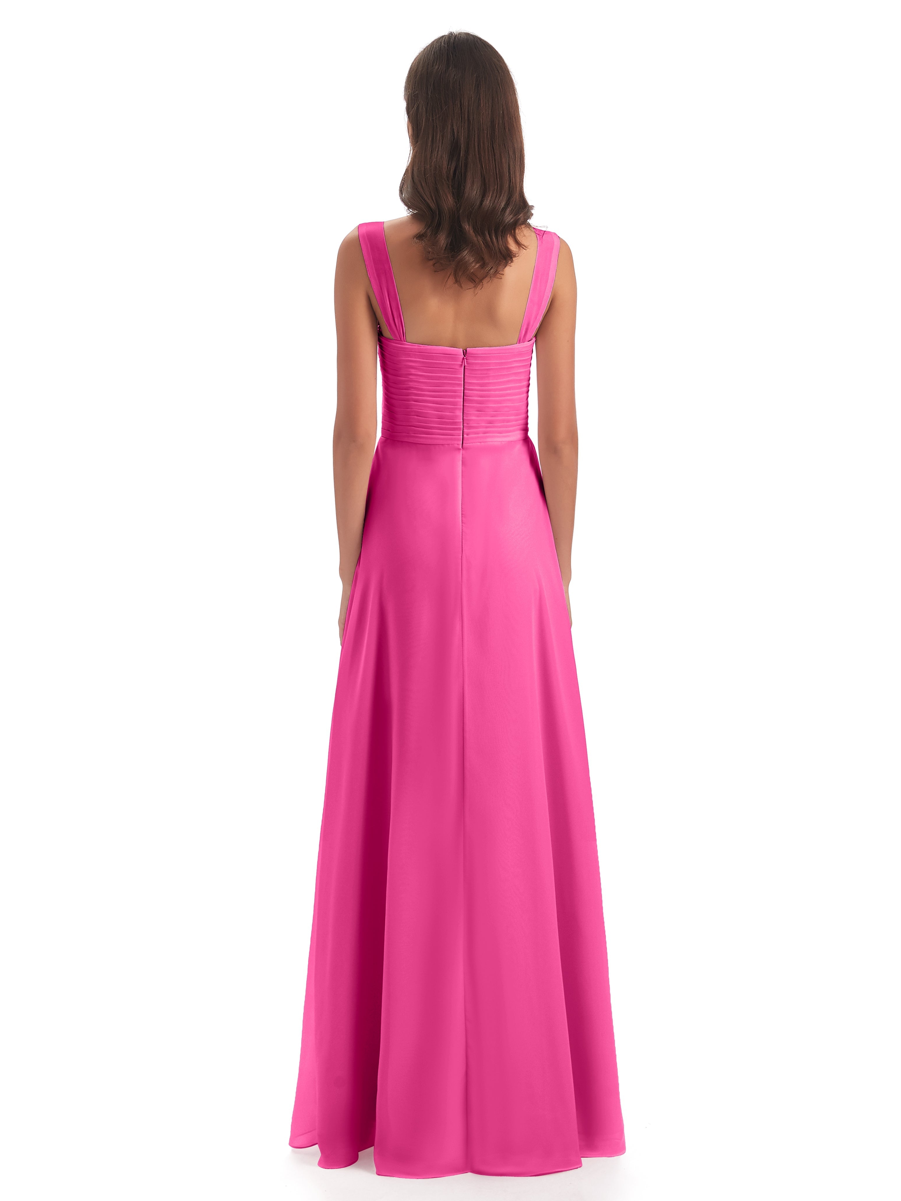 Robe Demoiselle D Honneur En Azalée Colonne Bretelle Mousseline Robes Demoiselle D'Honneur