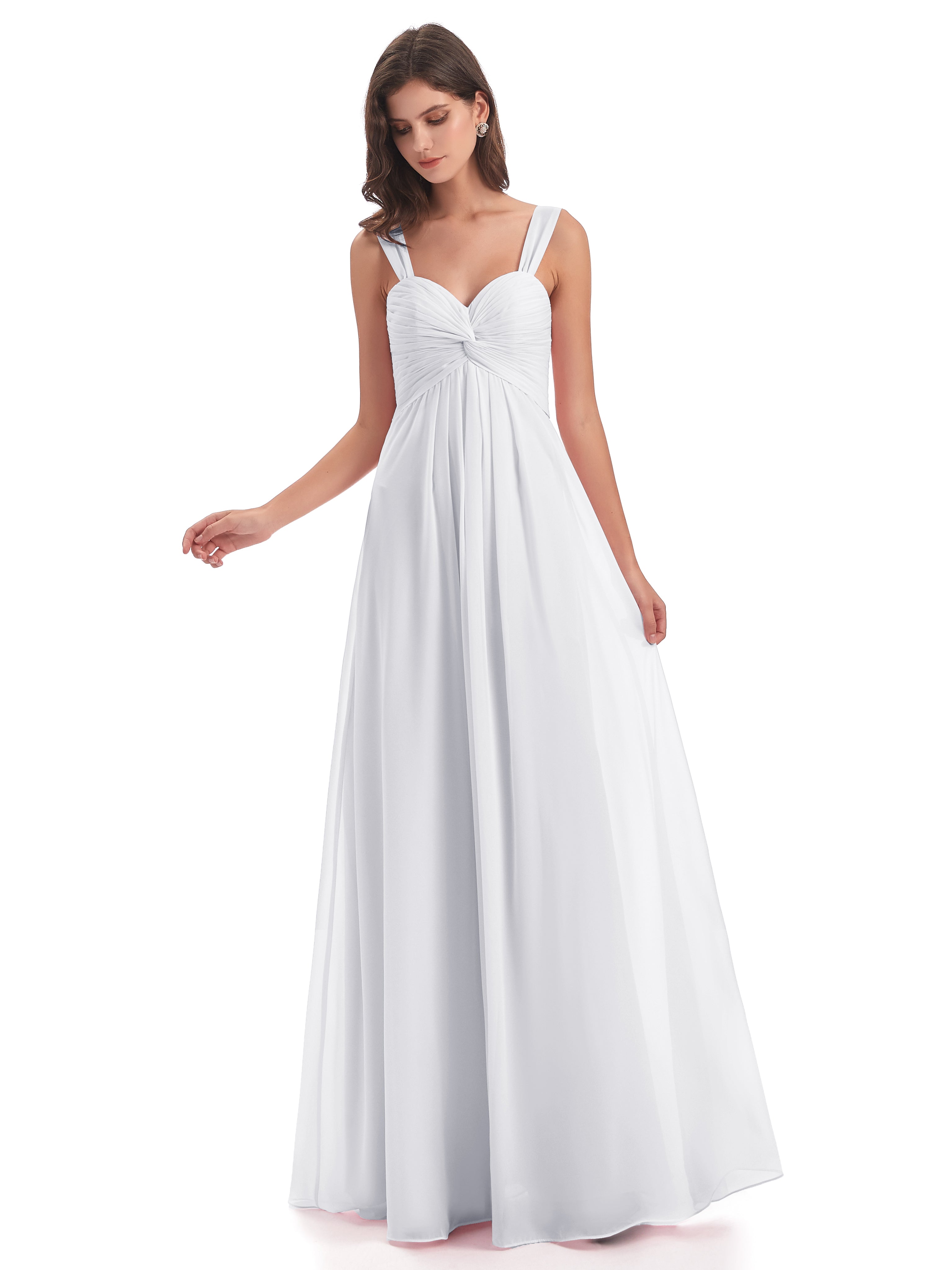 Demoiselle D Honneur En Blanc Colonne Bretelle Mousseline Robes Demoiselle D'Honneur