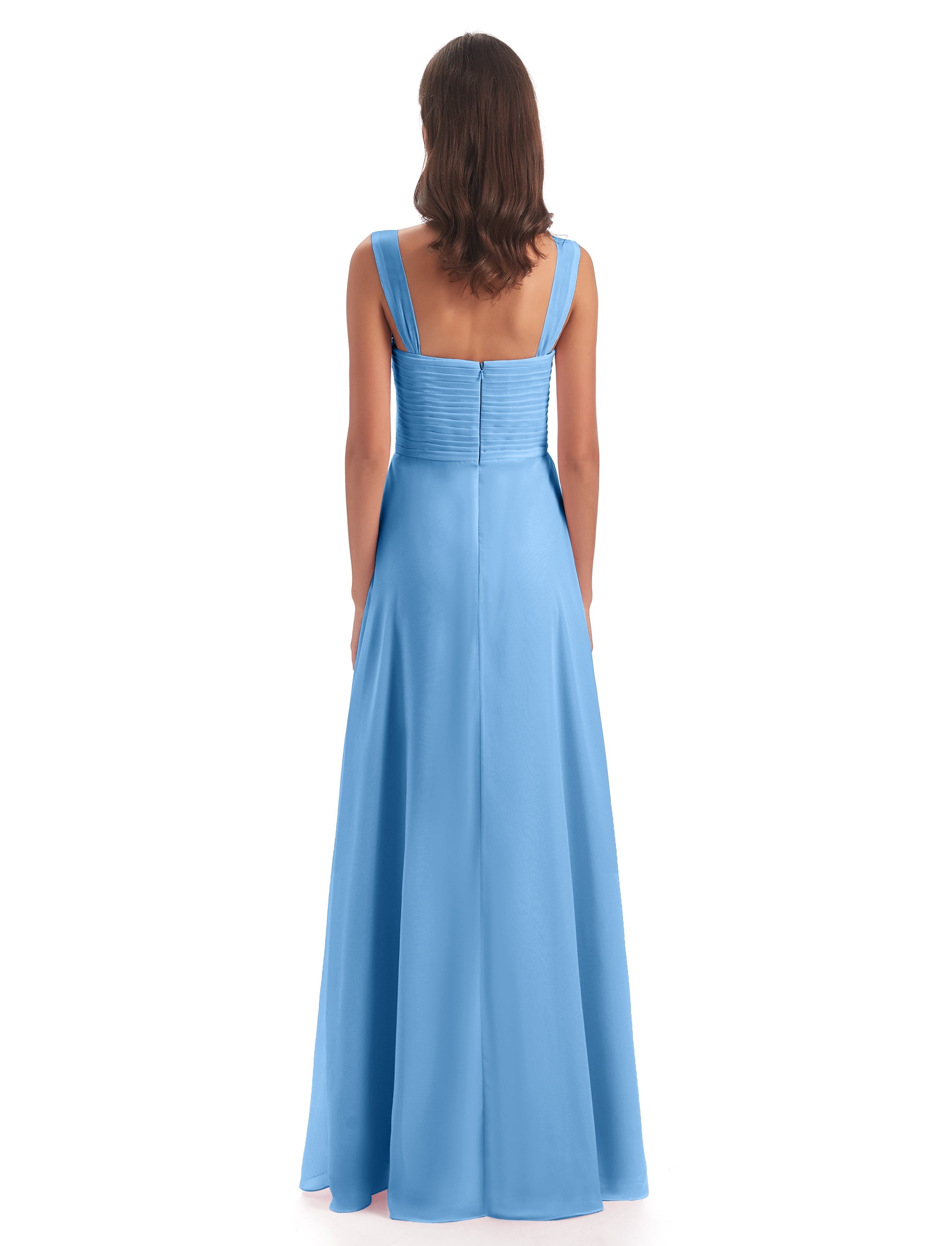 Robes Demoiselle D Honneur Bleu Colonne Bretelle Mousseline Robes Demoiselle D'Honneur