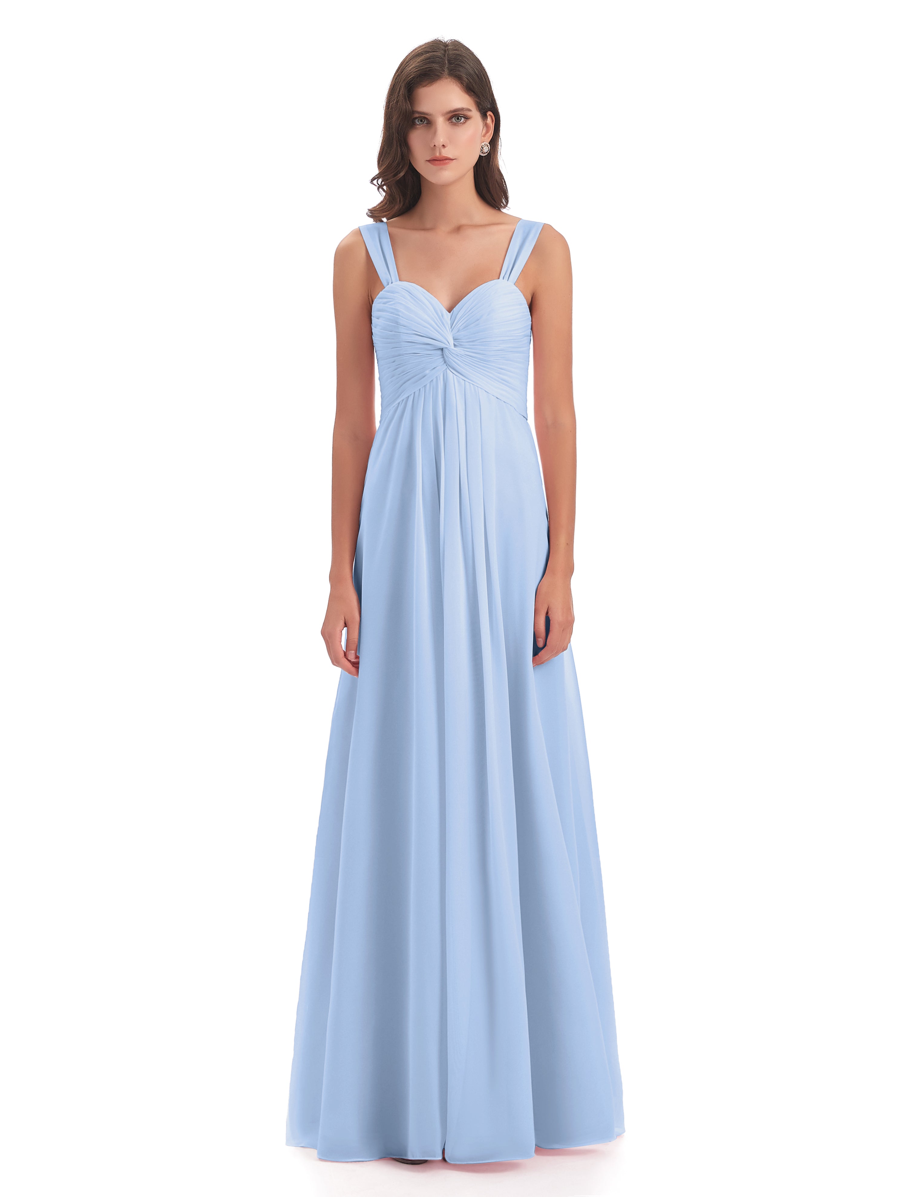 Robe De Demoiselle D Honneur Bleu Ciel Colonne Bretelle Mousseline Robes Demoiselle D'Honneur