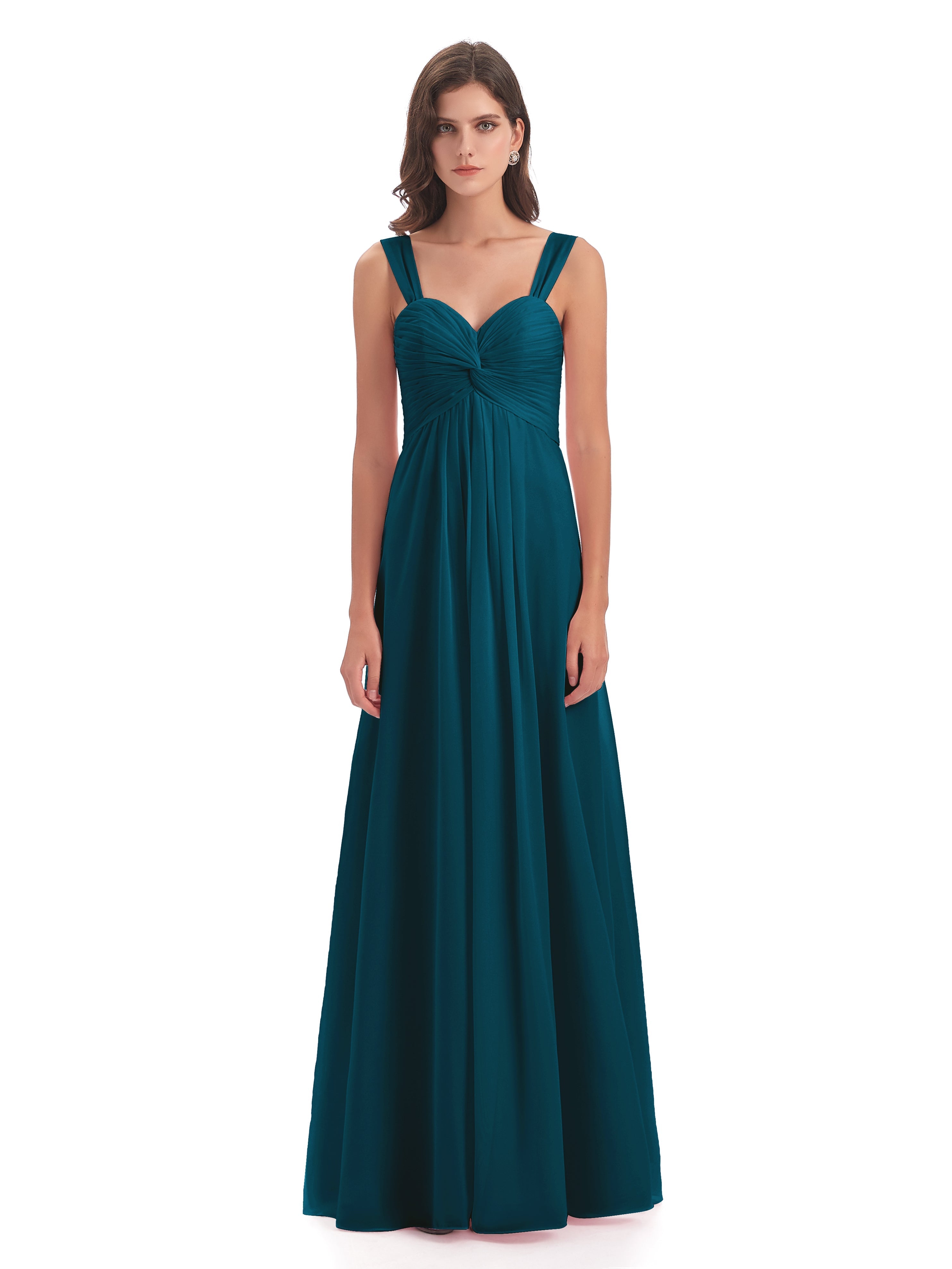 Robes De Demoiselle D'Honneur Bleu Encre Colonne Bretelle Mousseline Robes Demoiselle D'Honneur