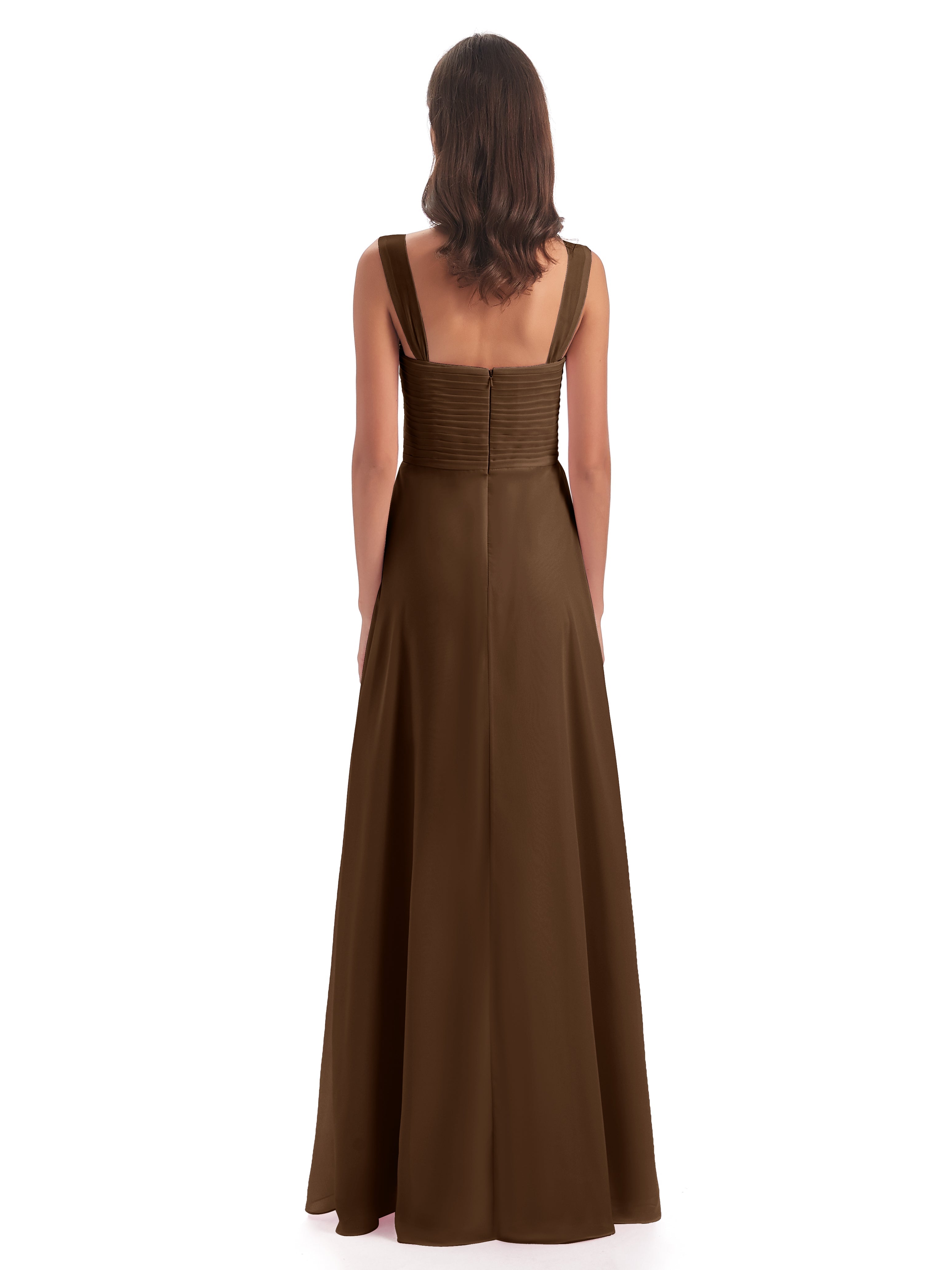 Robe Demoiselle D Honneur Brun Colonne Bretelle Mousseline Robes Demoiselle D'Honneur