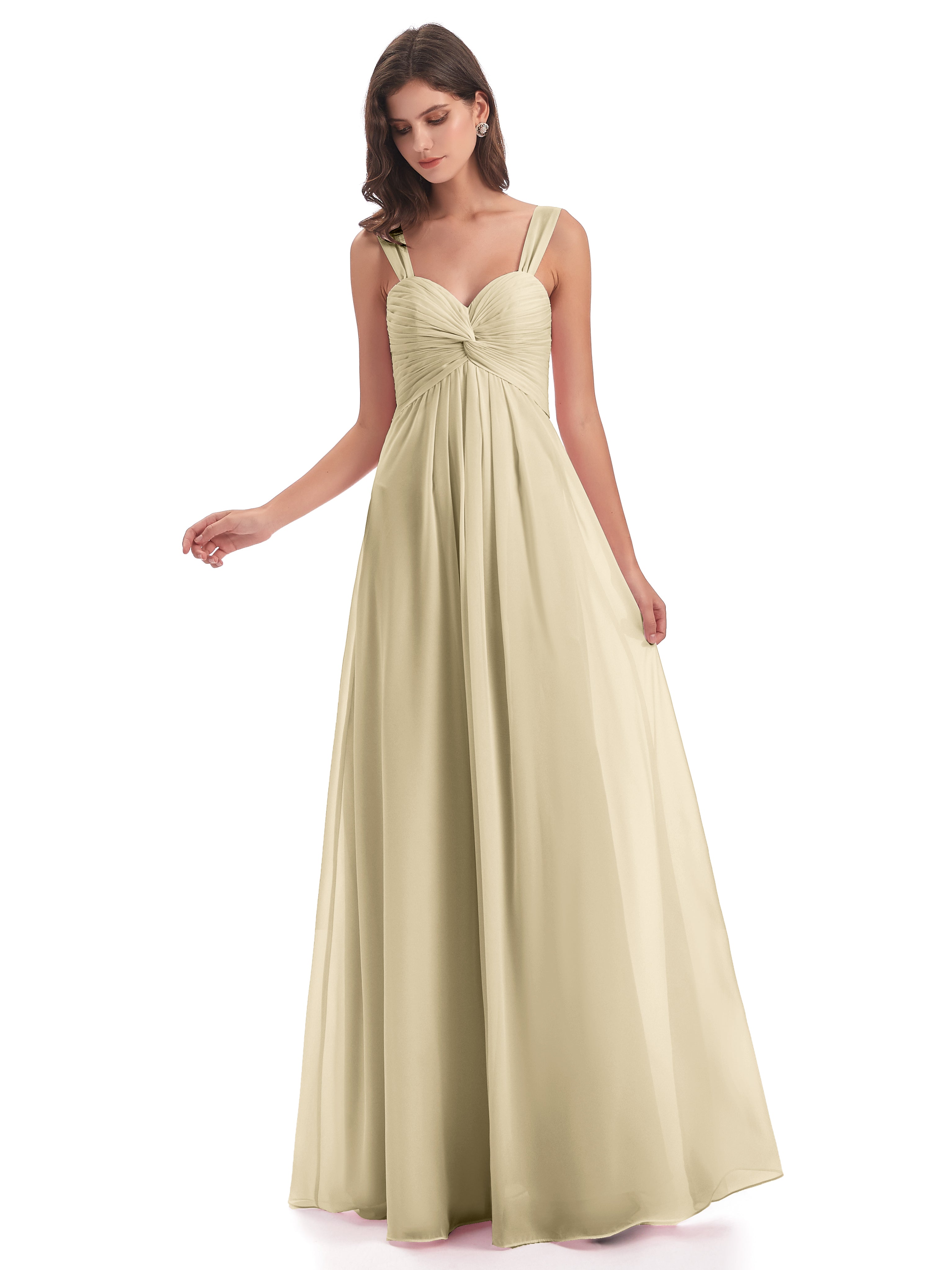 Robes De Demoiselle D'Honneur Champagne Colonne Bretelle Mousseline Robes Demoiselle D'Honneur