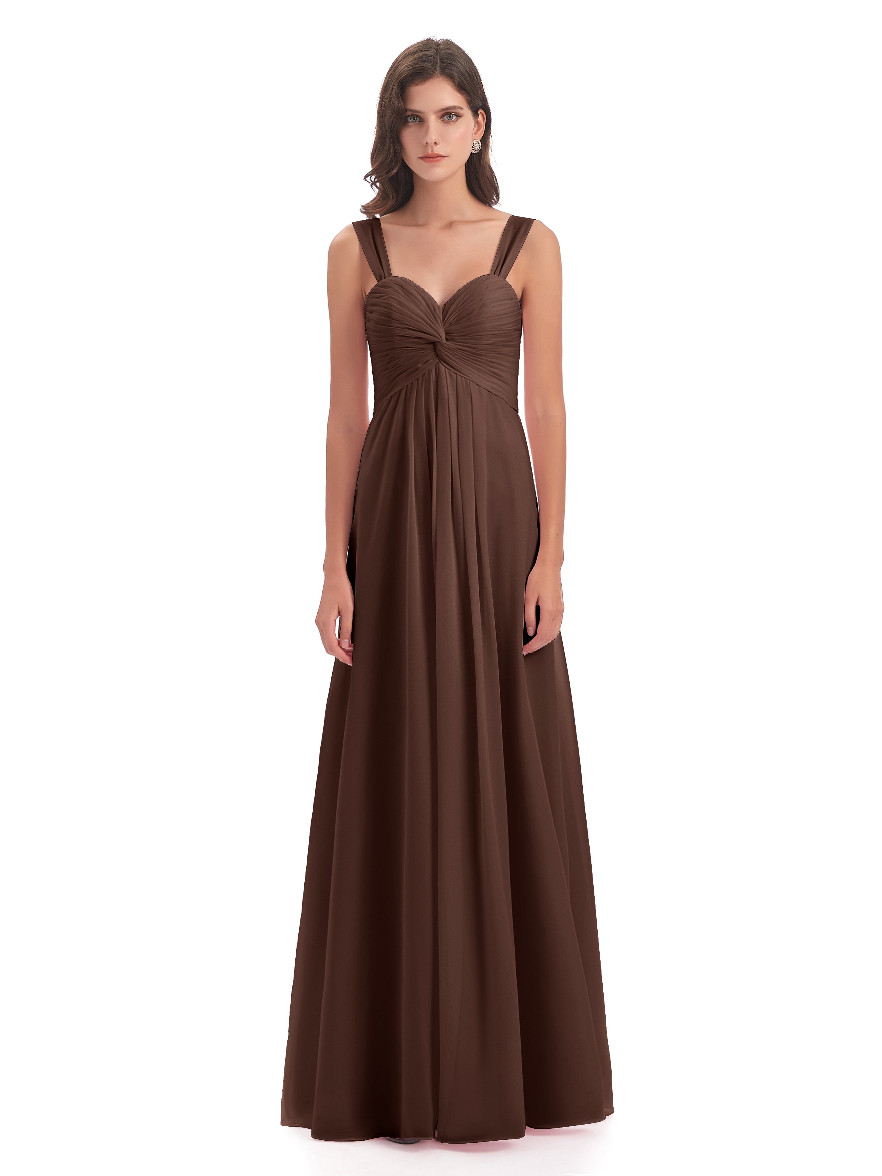 Robe Demoiselle D Honneur Chocolat Colonne Bretelle Mousseline Robes Demoiselle D'Honneur
