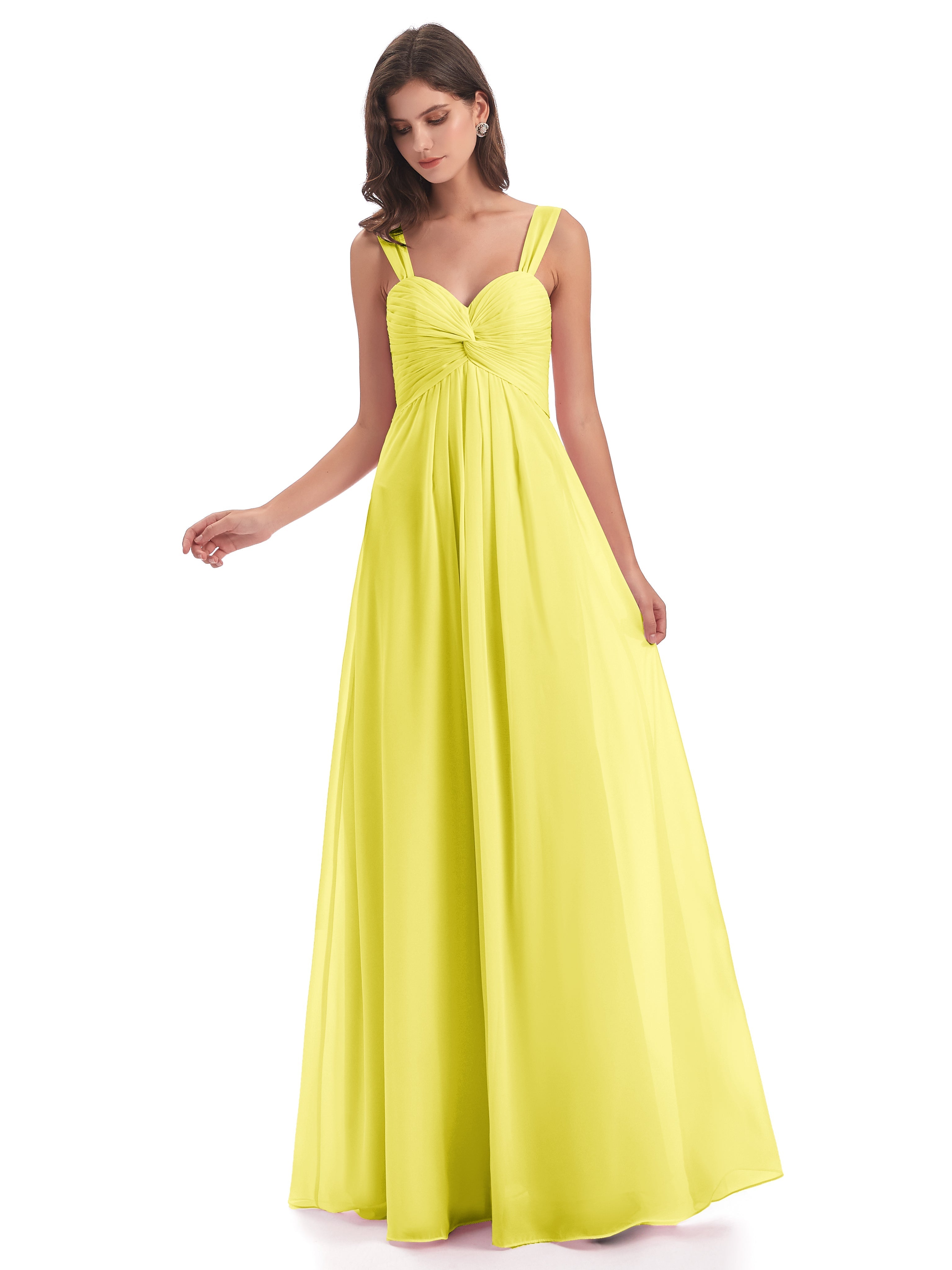 Robes De Demoiselle D'Honneur Citron Colonne Bretelle Mousseline Robes Demoiselle D'Honneur