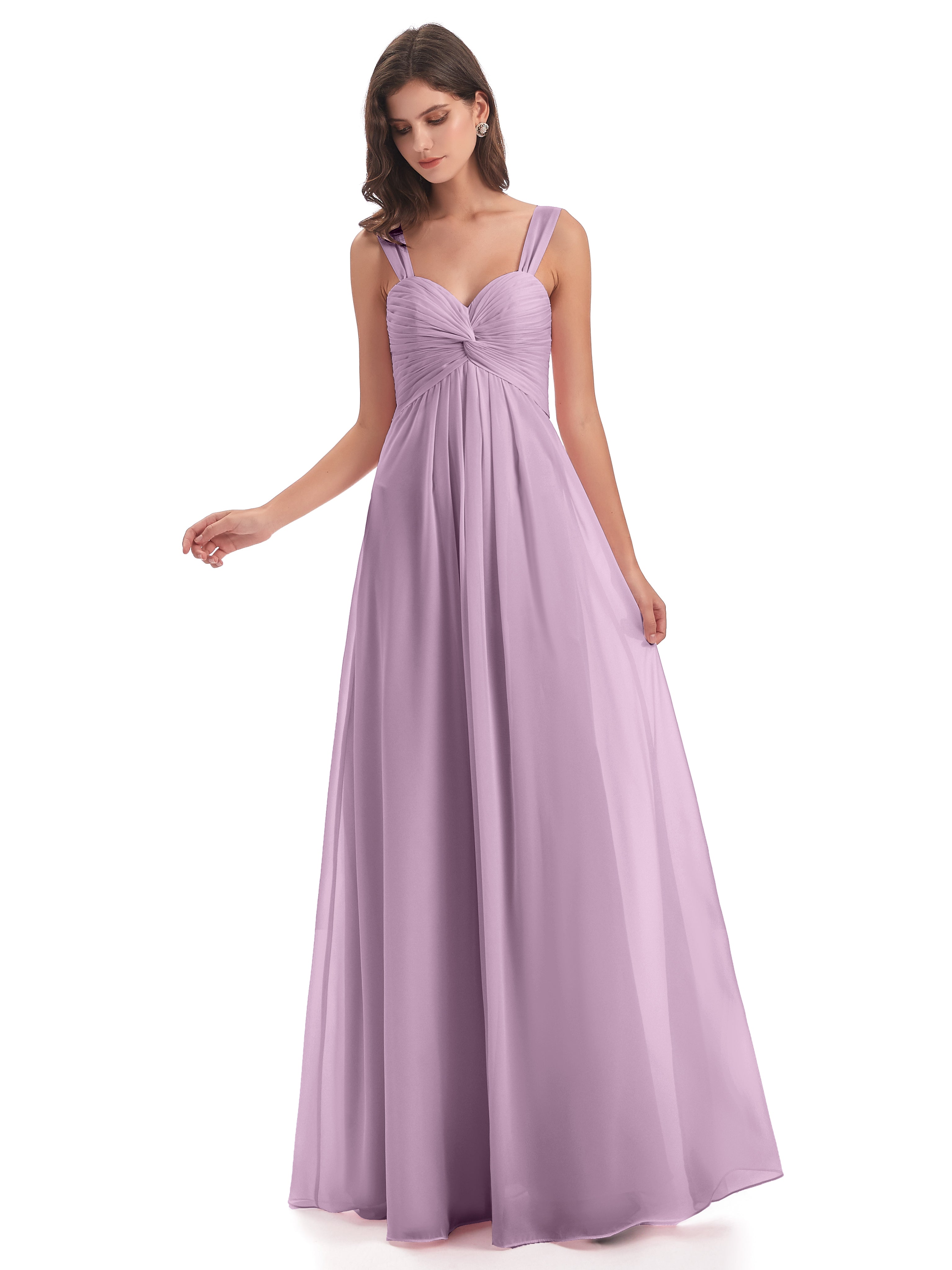 Robes De Demoiselle D'Honneur Glycine Colonne Bretelle Mousseline Robes Demoiselle D'Honneur